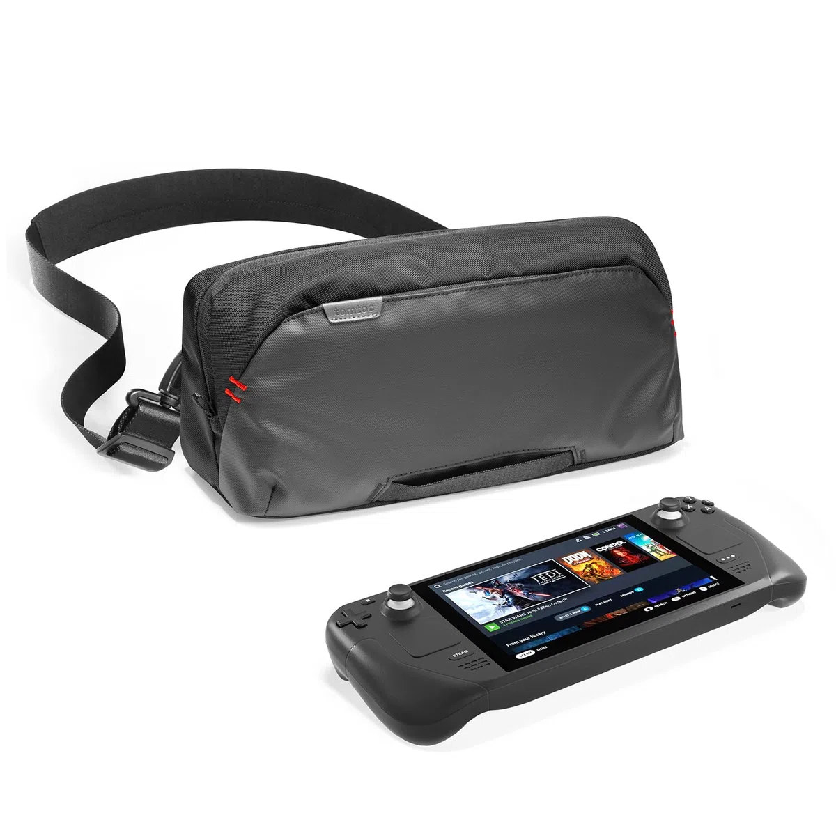 tomtoc Funda de Transporte para Consolas Steam Deck (OLED)/Nintendo Switch 2/ROG Xbox Ally (X)/PS Portal/MSI Claw 8/7 AI+ y Accesorios, Bolsa Protectora para Adaptador de AC, Ligera Bolsa de Viaje