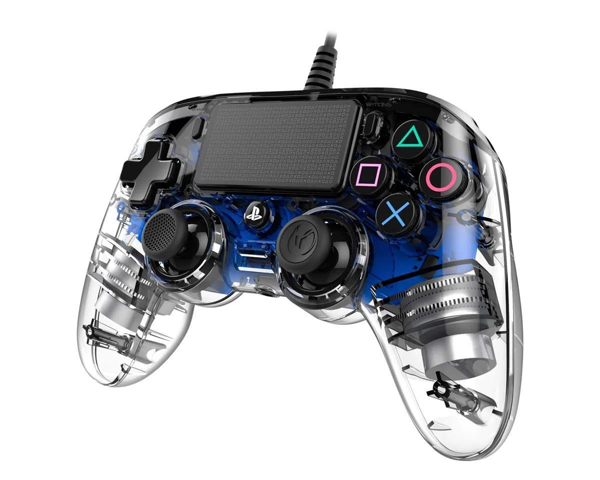 Nacon - Compact Mando con licencia Oficial Sony para PS4 y PC, Gaming Controller con Cable - Azul Retroiluminado