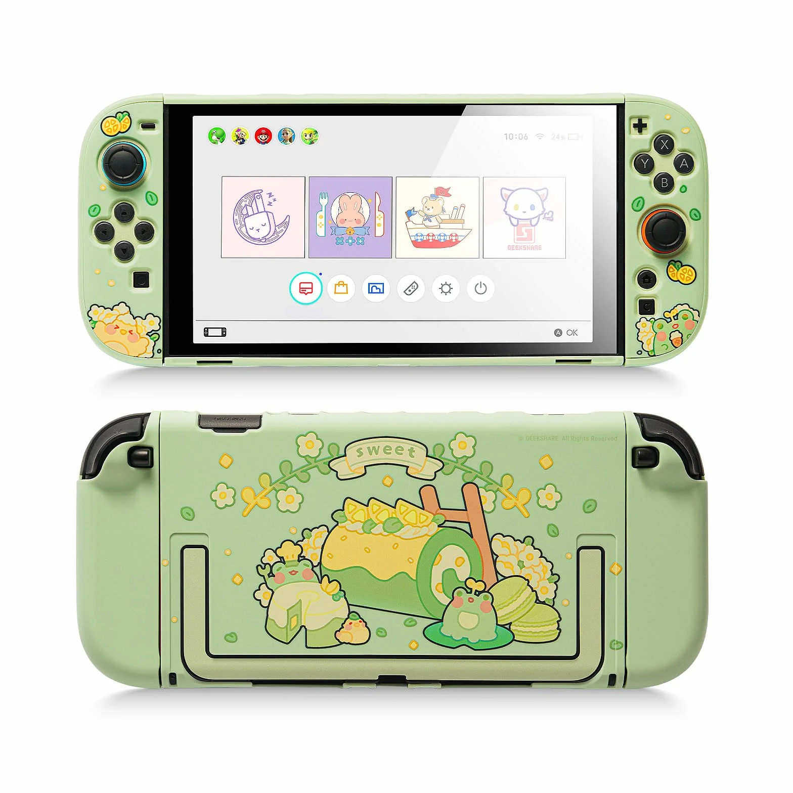 GeekShare Funda protectora compatible con Switch 2, Funda de PC dura y delgada, diseño acoplable para la consola Switch 2 y controles JC – Rana de matcha
