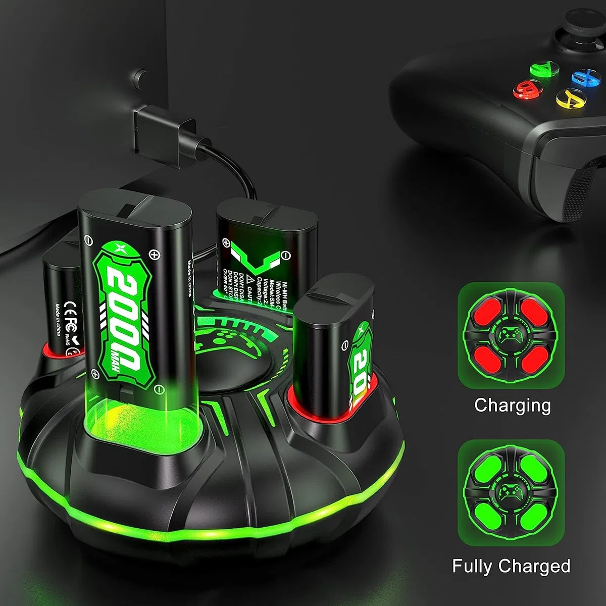 4 * 4800mWh(2000mAh) Batería para Xbox One/One S/X/Xbox Series X/S, Carga Rápida de 2.5 Horas Batería para Xbox Series X/S/Xbox One/One S/X/One Elite