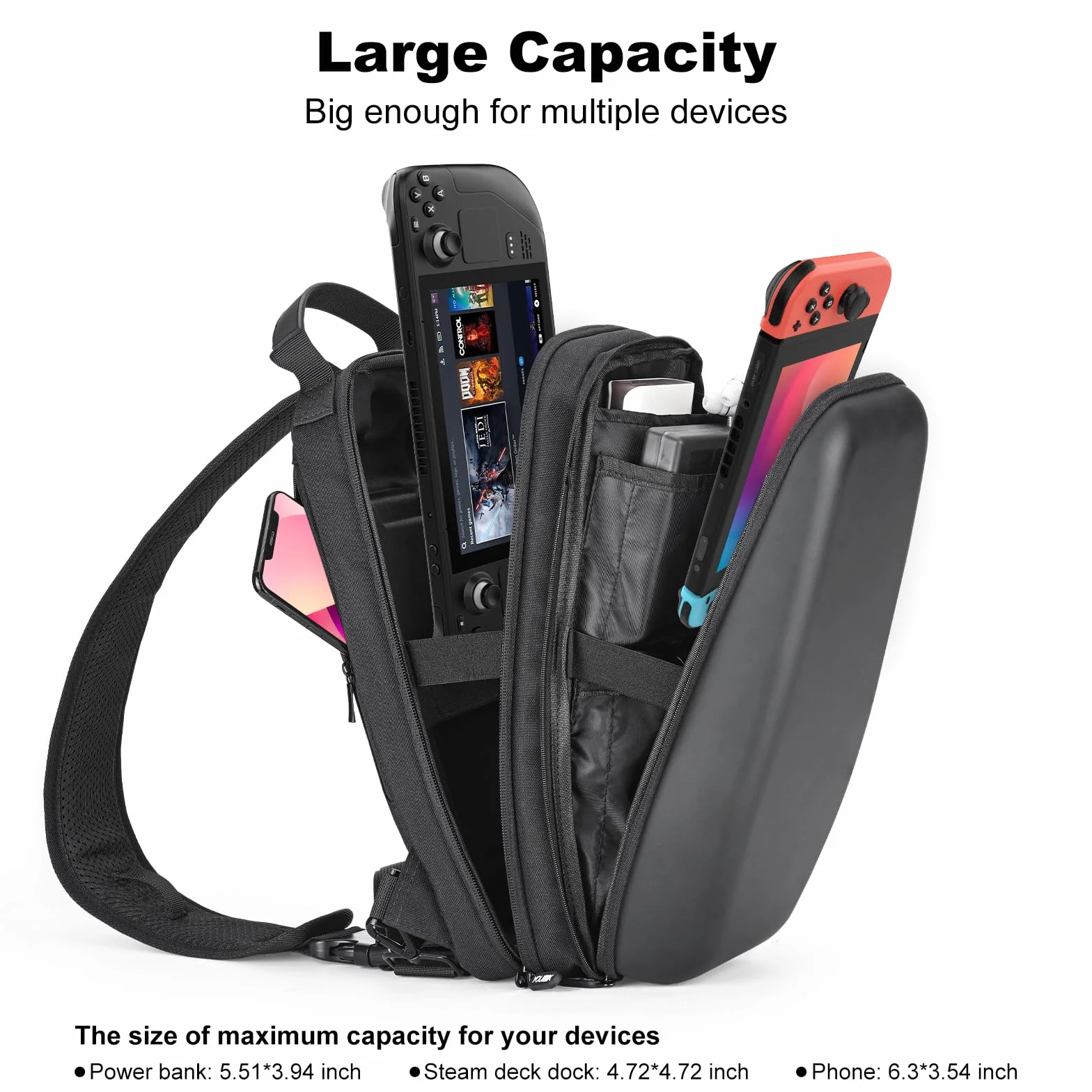 Younik Bolsa de Transporte para la Steam Deck Consola y Accesorios, Mochila Protectora con Carcasa rígida de Viaje para Steam Deck y Switch