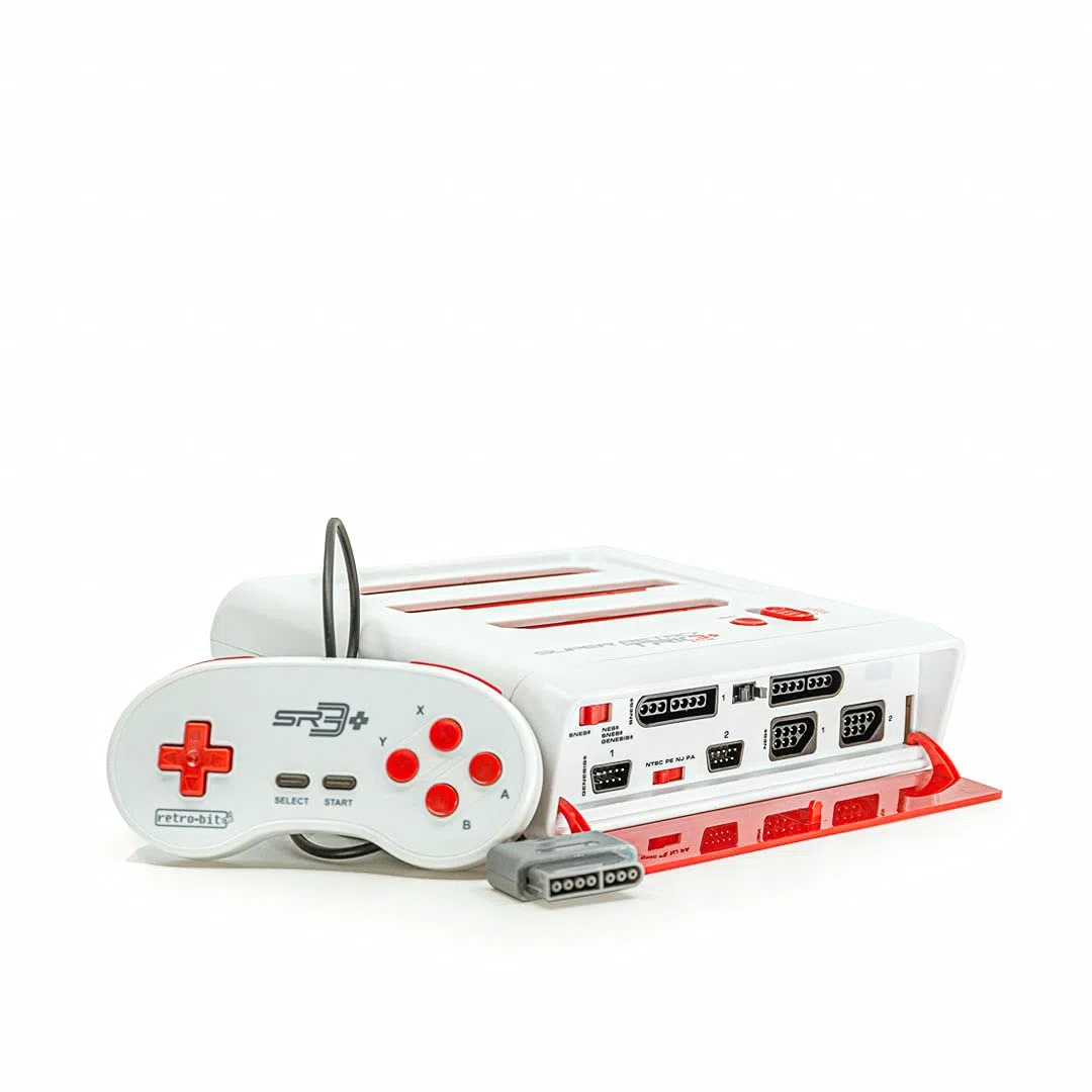 Retro-Bit Super Retro Trio HD Plus 720P - Sistema de consola 3 en 1 - Puerto HDMI - para juegos originales NES/SNES, Super Nintendo y Sega Genesis - Rojo/Blanco