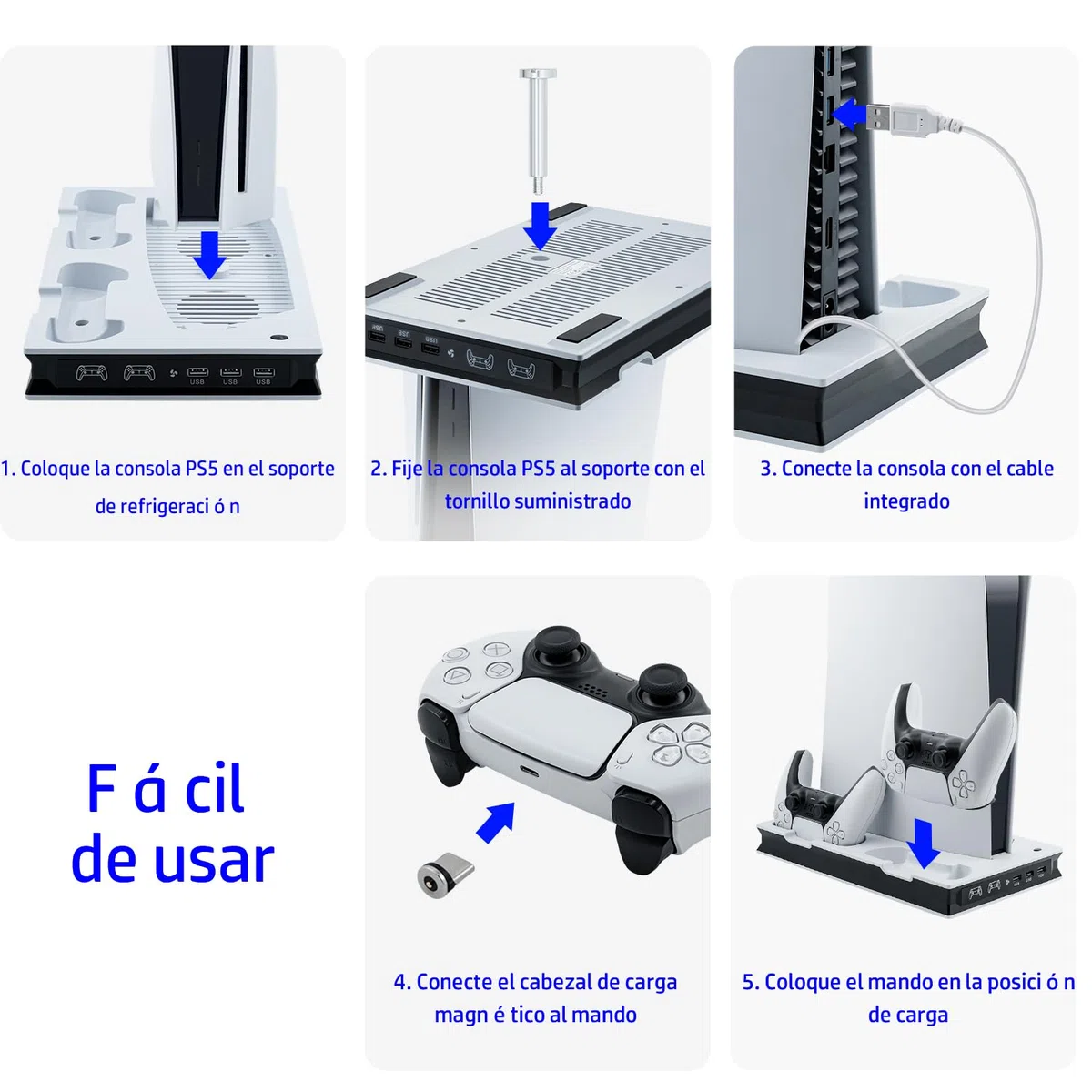 Mcbazel Soporte de Refrigeración Vertical para PS5 CFI-1016 y 1116AB,Estación de Refrigeración LED con Carga de Doble Mando para PlayStation 5 - Blanco (No para PS5 CFI-2016AB I Pro CFI-7021AB01)