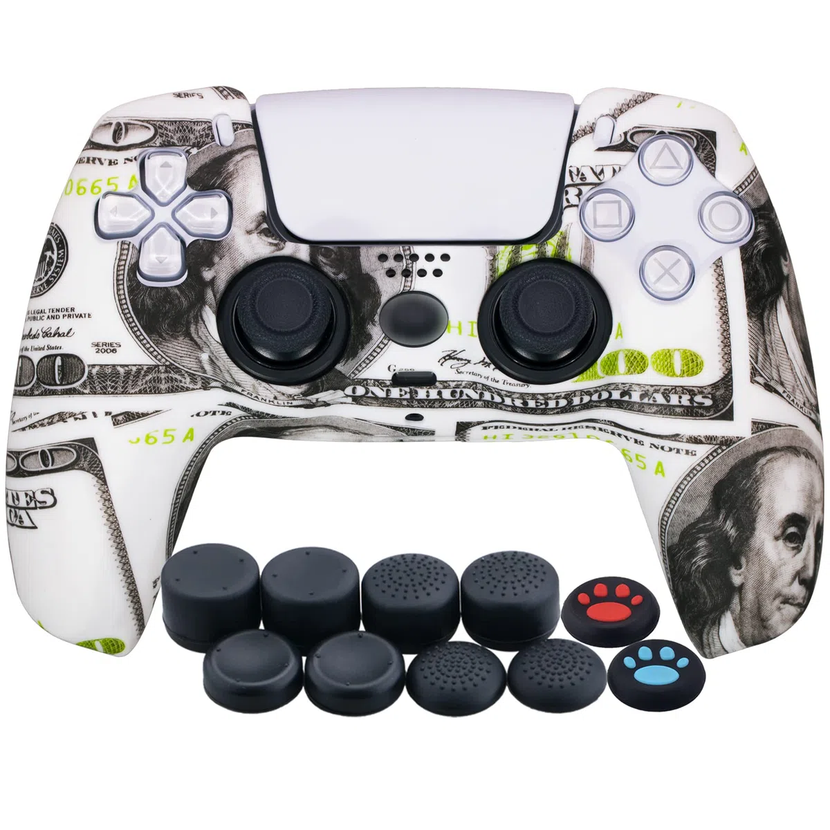 YoRHa Silicona Espesar Impresión Funda Piel Carcasas Cubierta Compatible de PS5 Mando x 1 (Dólares estadounidenses) con Agarres para el Pulgar x 10