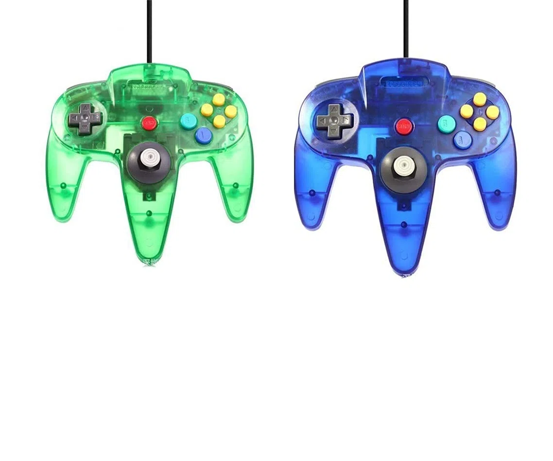 2 mandos para Nintendo 64 N64, color a elegir con cable, color verde/azul transparente
