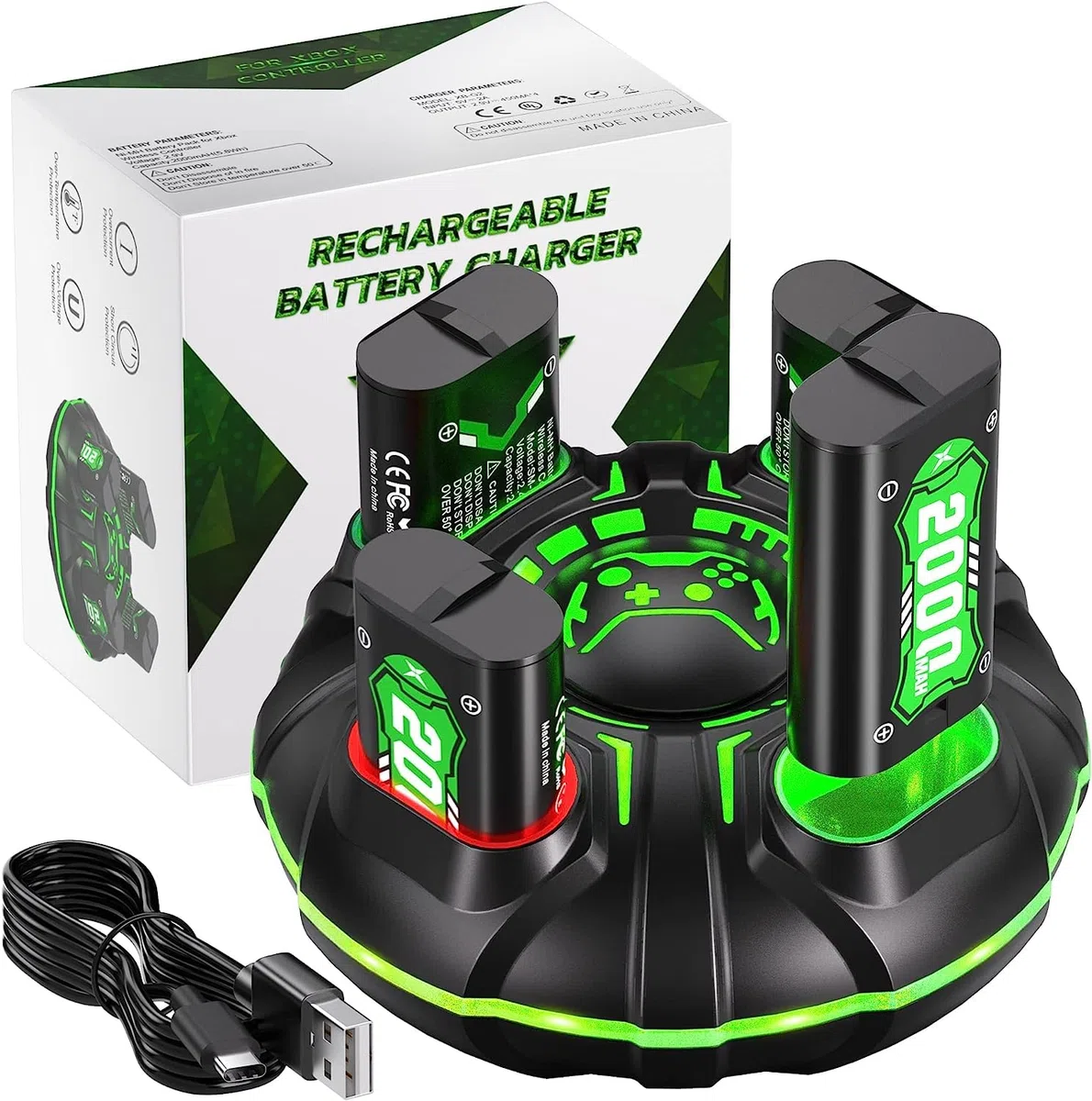 4 * 4800mWh(2000mAh) Batería para Xbox One/One S/X/Xbox Series X/S, Carga Rápida de 2.5 Horas Batería para Xbox Series X/S/Xbox One/One S/X/One Elite