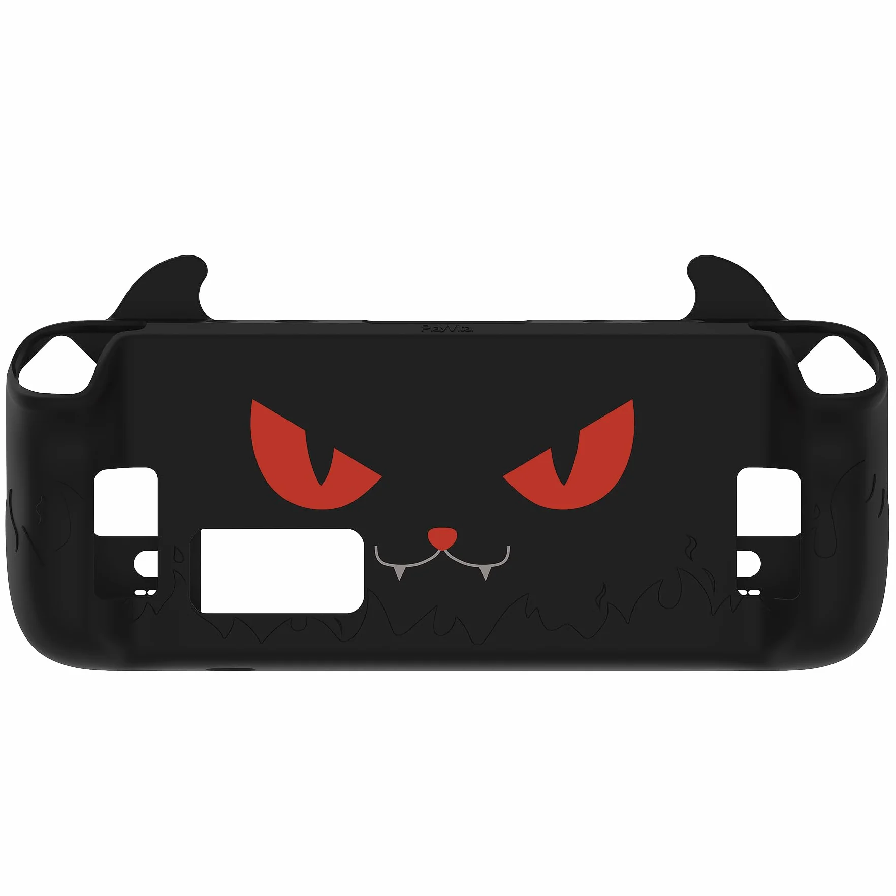 PlayVital Funda de Silicona para Steam Deck LCD & OLED - Protector Antideslizante con Tapas de Joystick & Pegatinas para Trackpad & Mejora de Botones Traseros Set, Diseño Cute Demon (Negro)