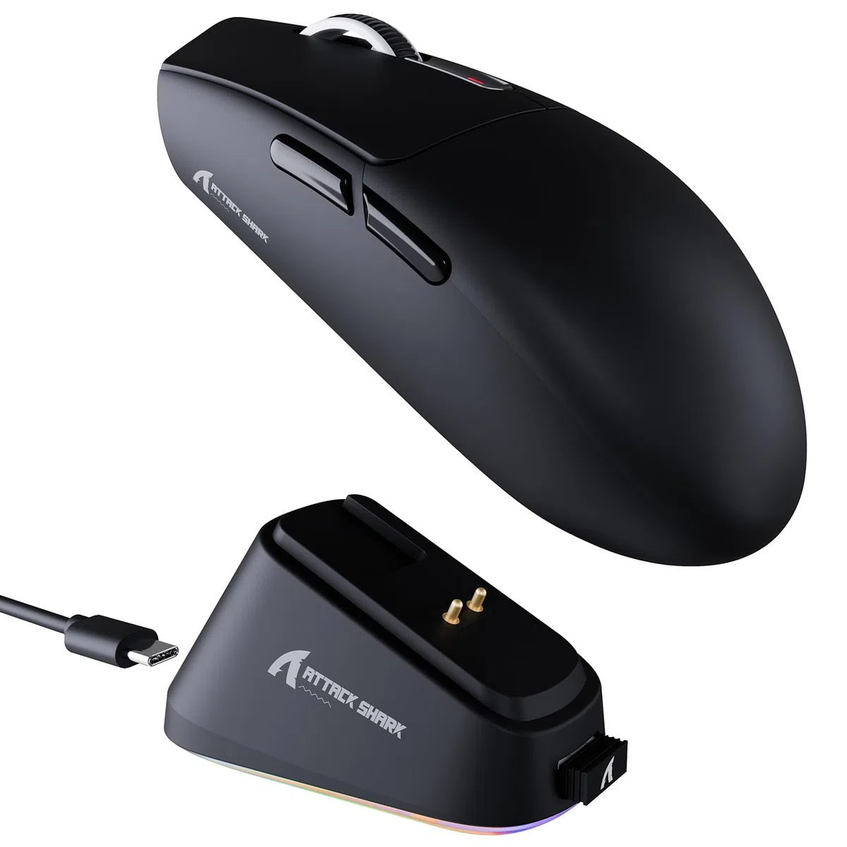 ATTACK SHARK G3PRO Ratón Inalámbrico para Juegos con Base de Carga Magnética, Sensor PixArt PAW3311, 25000 dpi, Bluetooth/2,4GHz/Cable, 100M Clics, 59g Ratón Superligero para PC/Xbox/Mac (Negro)