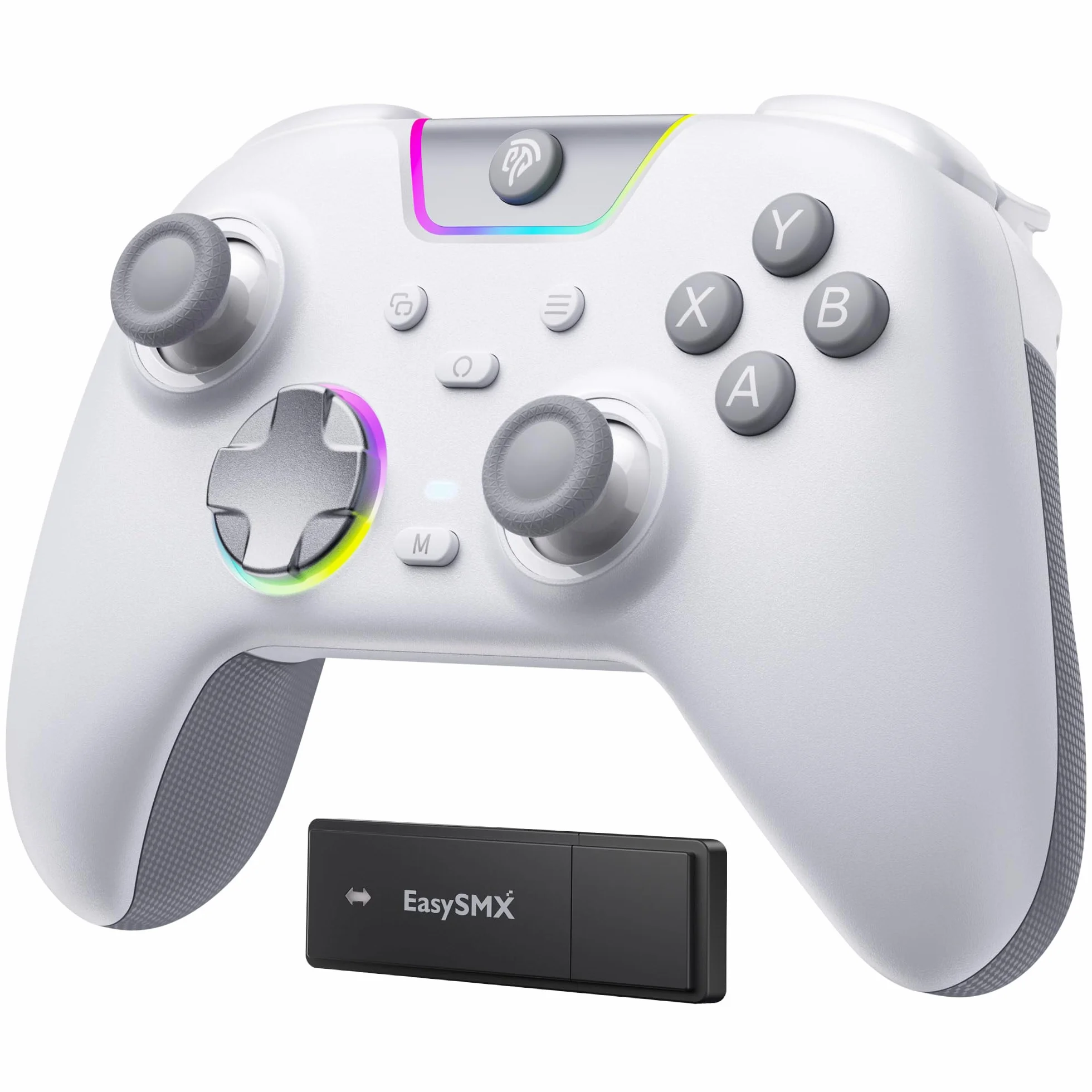 EasySMX X05 Pro Mando Inalámbrico para PC – Botones Silenciosos Mejorados, Gatillos de 2 Etapas, Joysticks Hall, Sondeo 1000Hz, Batería 1000mAh, 2.4G, Multiplataforma PC/Switch/Android/iOS, Blanco