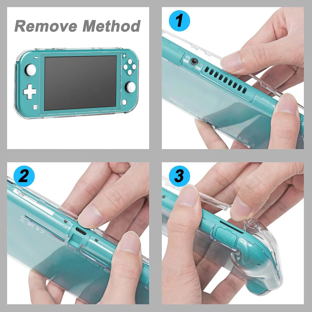 Funda Protectora rígida Compatible con Nintendo Switch Lite 2019, Accesorios de Cubierta de policarbonato de Cristal Transparente con Protector de Pantalla y 8 Tapas de Agarre para el Pulgar para