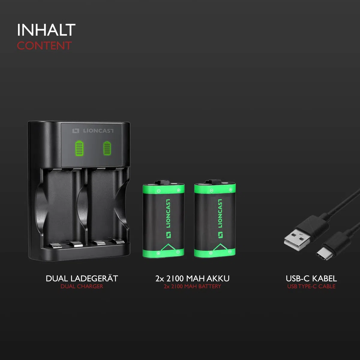 Lioncast Batería para el Mando de Xbox (2 baterías), batería Recargable para el Mando de Xbox, estación de Carga de baterías con Pantalla LED (batería para el Mando de Xbox Serie S y Xbox Serie X)