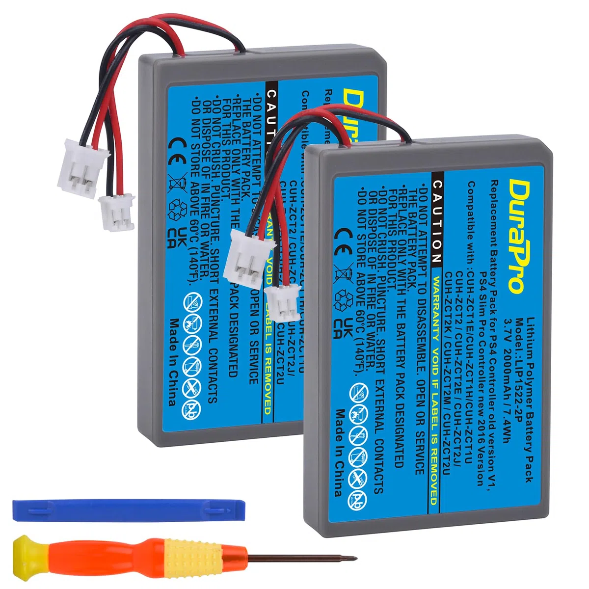 DuraPro 2 x 2000 mAh - Batería LIP1522 compatible con Sony PlayStation 4 PS4 V1 V2 Dualshock 4 CUH-ZCT1E CUH-ZCT1H CUH-ZCT1U CUH-ZCT2 o CUH-ZCT2U