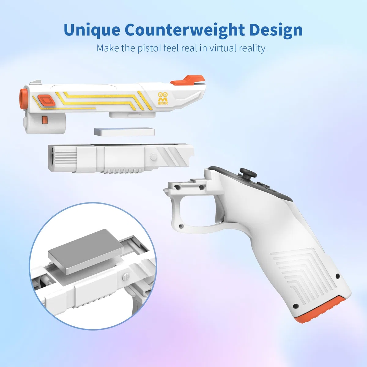 AMVR VR G-un Palo de fijación Compatible con Quest 3s/Quest 3 Accesorios, ponderada P-istoI Agarre para Mejorar la Experiencia de Juego FPS Sensación de sujeción, Accesorios VR para antideslizant