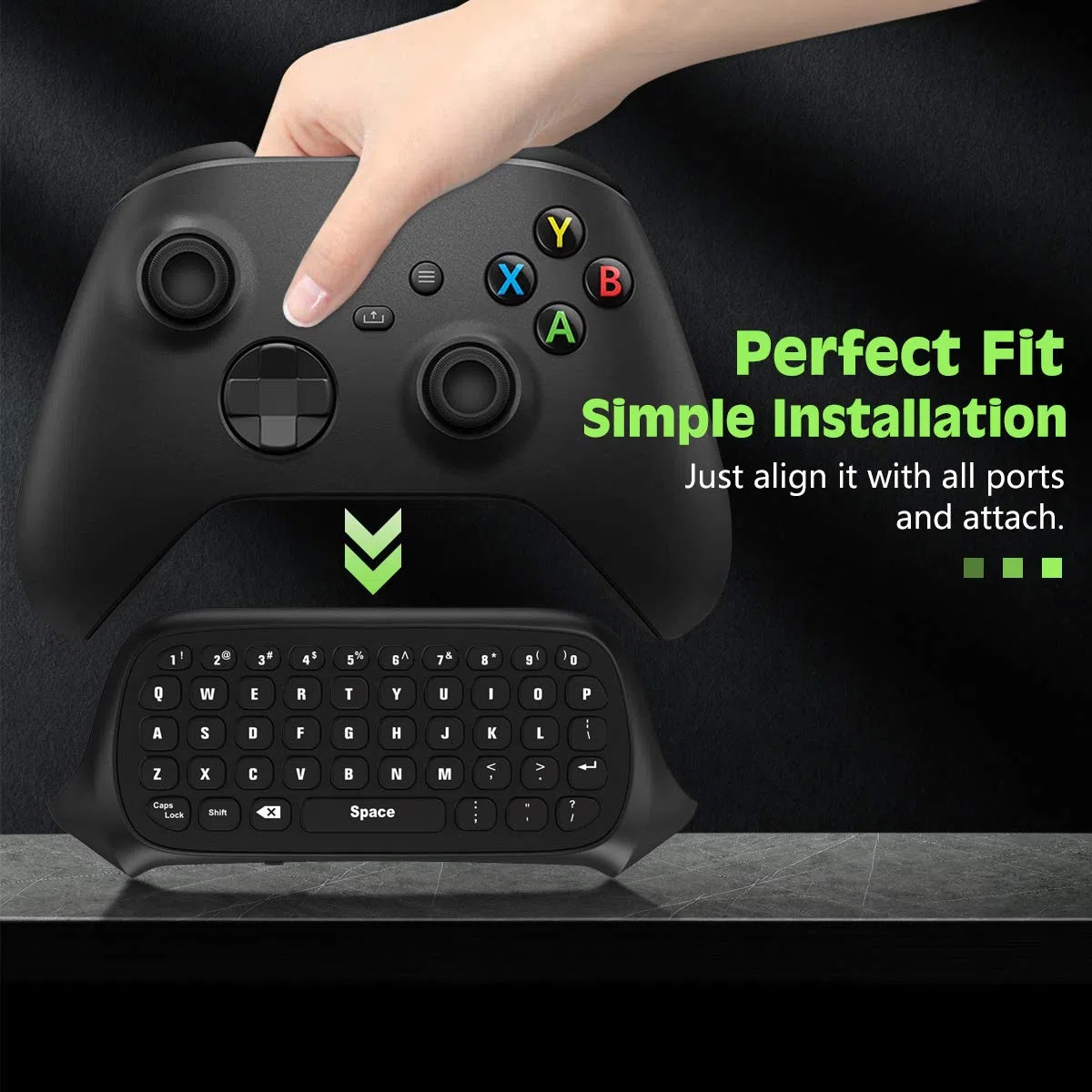 TiMOVO Mini Teclado con retroiluminación Verde para Xbox One, Xbox Series X|S, Mando de Juego del Teclado con Auriculares y Conector de Audio, para Xbox One/One S/One Elite, Receptor 2.4G Incluido -