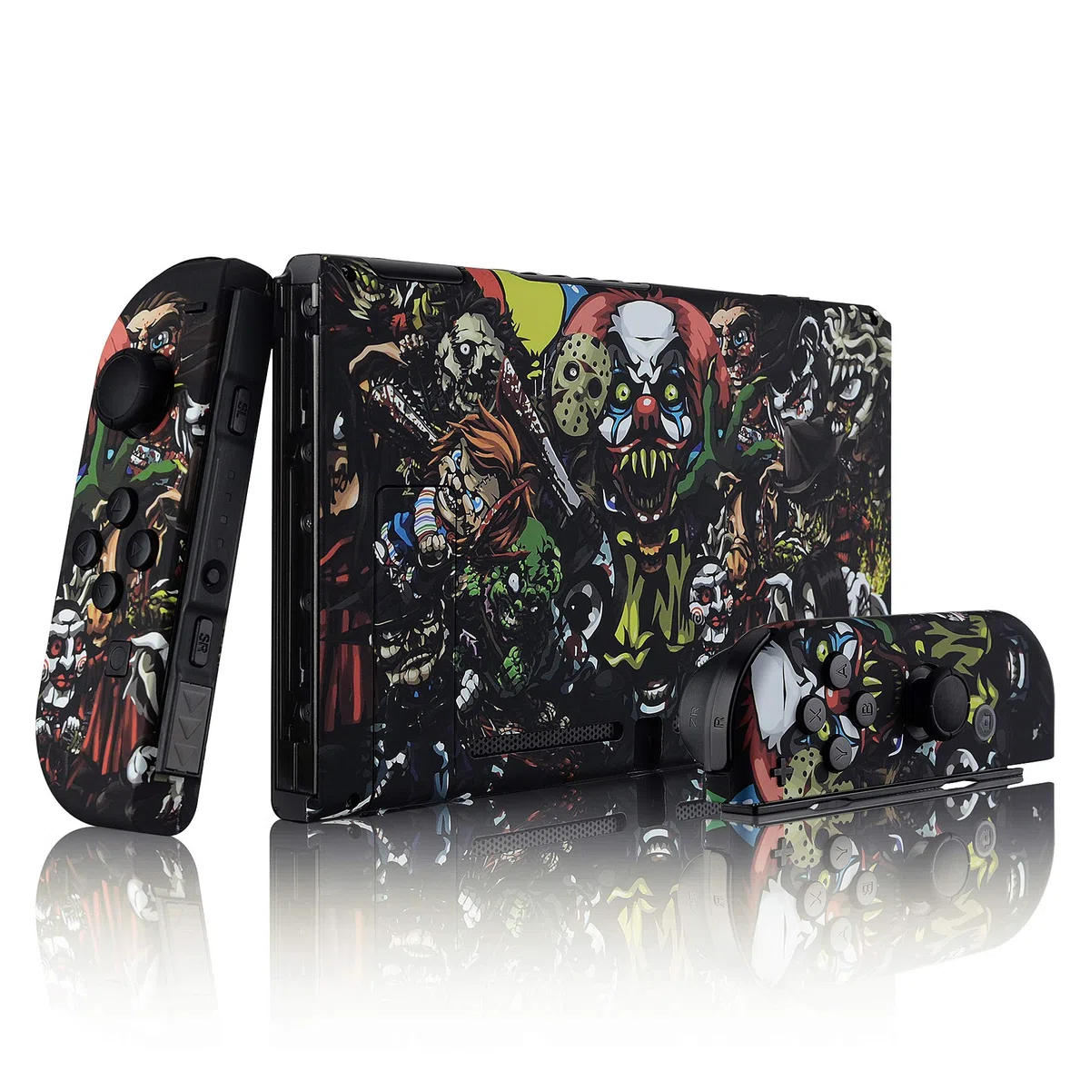 eXtremeRate Carcasa con Botones para Nintendo Switch - Funda Protectora de Reemplazo para Joycons y Consola, Shell Placa con Teclas para Nintendo Switch Accesorios (Fiesta de Miedo)