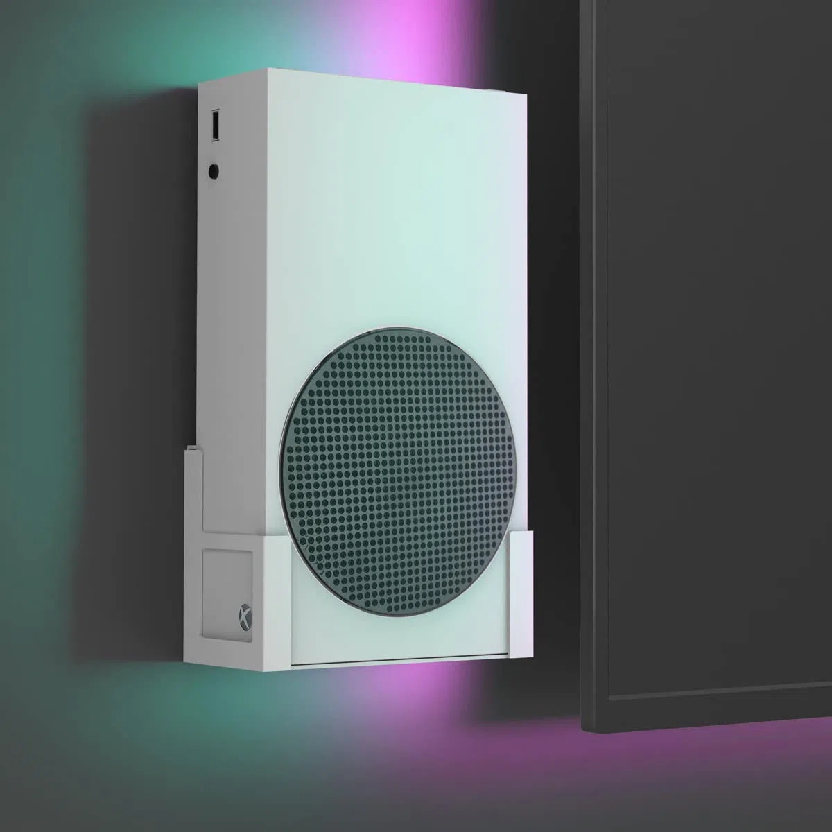 Monzlteck Soporte de Pared para Xbox Series S, Totalmente metálico, Colgante Vertical de Pared con botón de Encendido, Izquierda/Derecha, Soporte de Pared para XSS