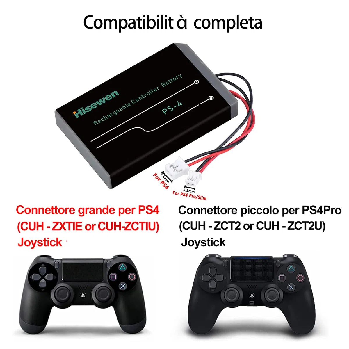 Batería Mando PS4, Hisewen 2Pack 2000mAh PS4Pro LIP1522 KCR1410 Baterías para Sony PlayStation 4 Dualshock 4 V1 V2 Mando CUH-ZCT2 CUH-ZCT2E CUH-ZCT1E CUH-ZCT1U
