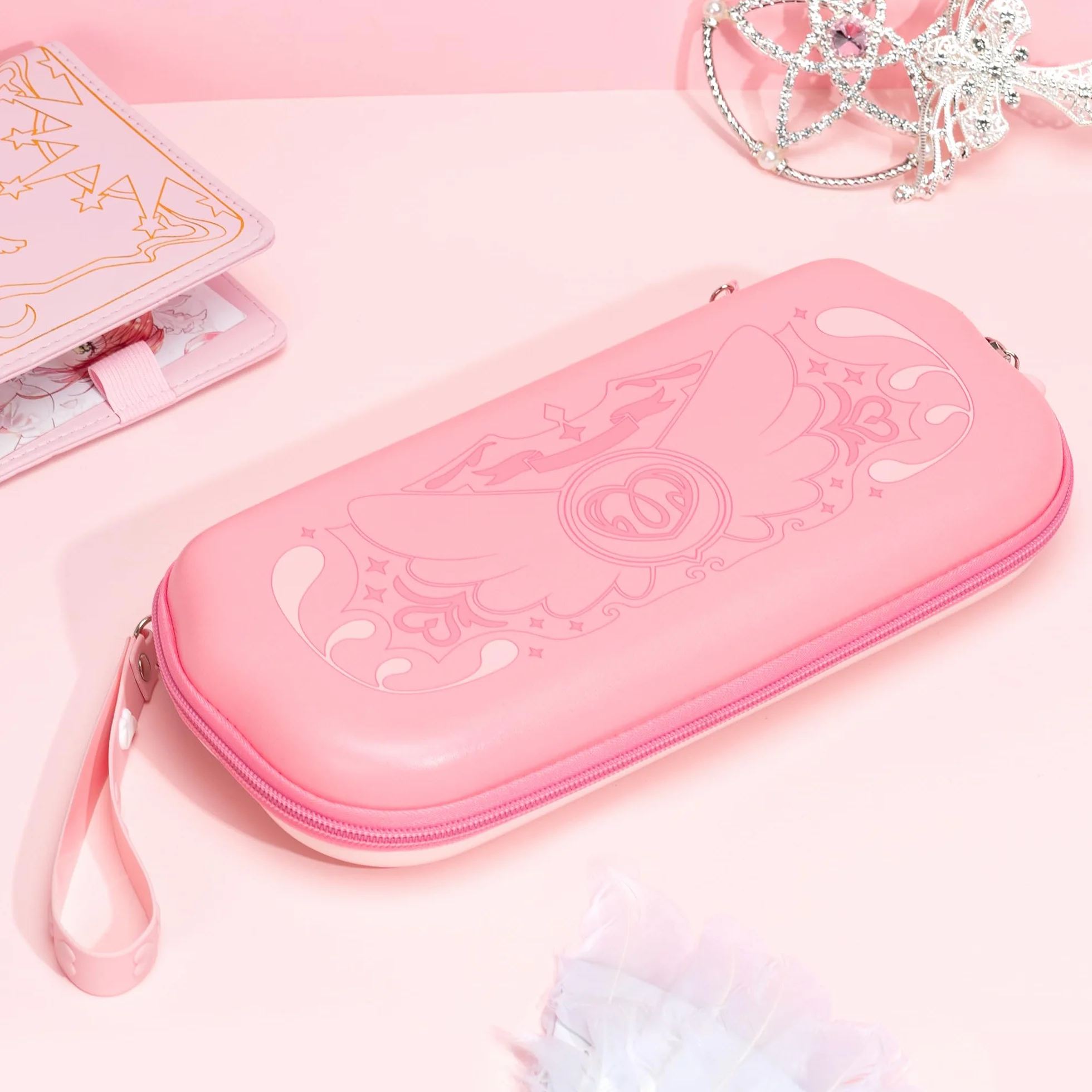 GeekShare Estuche Rígido Rosa Compatible con Switch/Switch OLED, Anti-Caída Impermeable Gran Capacidad Compatible con Consola Switch y Accesorios de Juego - Star Wing, Rosa, Organizador de Bolsa