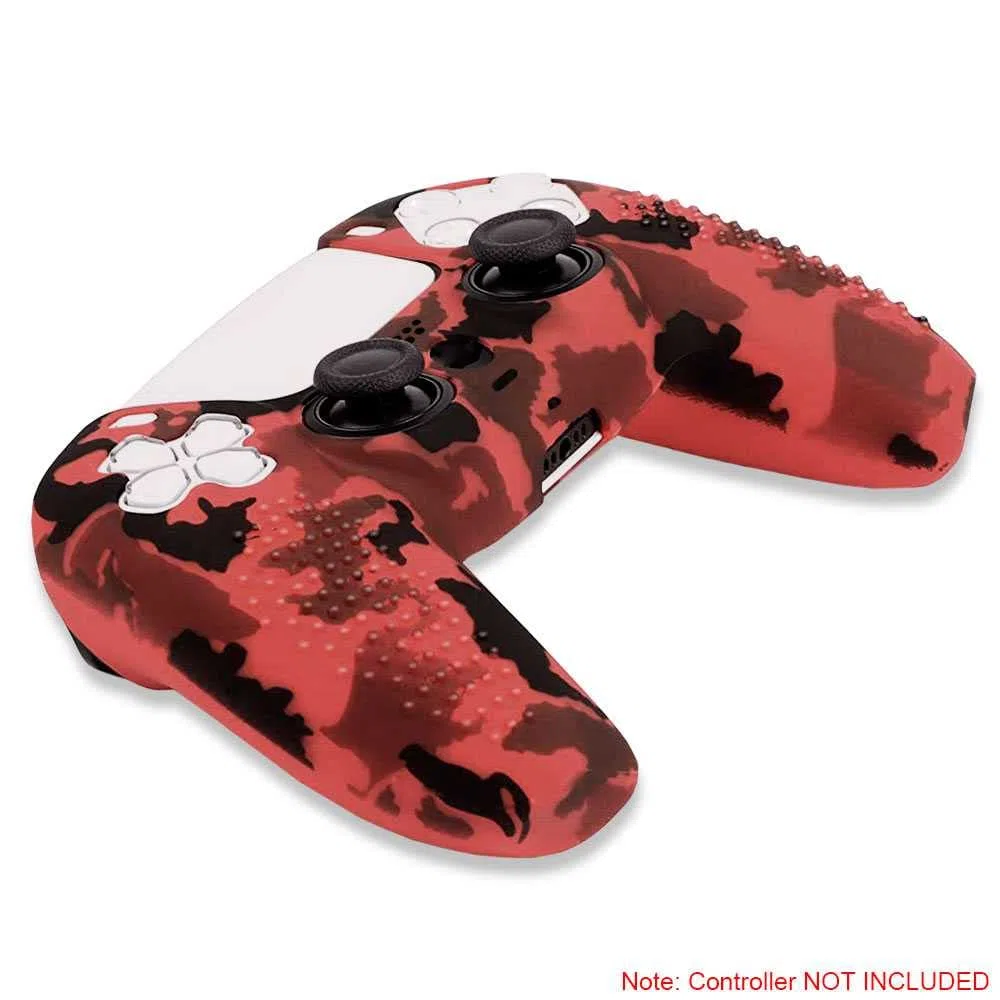 OcioDual Funda de Silicona Compatible con Mando PS5 Camuflaje Rojo Carcasa Anti Caídas Golpes Goma Flexible Cubierta Estuche