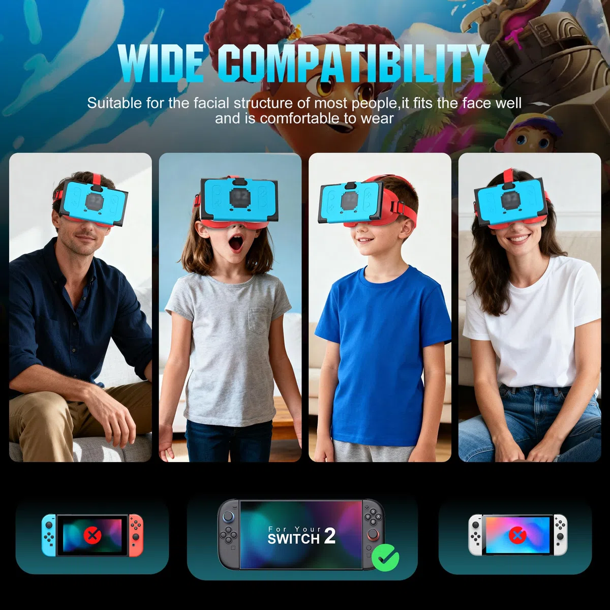 Auriculares VR para Nintendo Switch 2 (2025), lentes HD ajustables y cómoda correa para la cabeza para gafas de realidad virtual SW2, gafas 3D para accesorios Switch 2 (azul rojo)