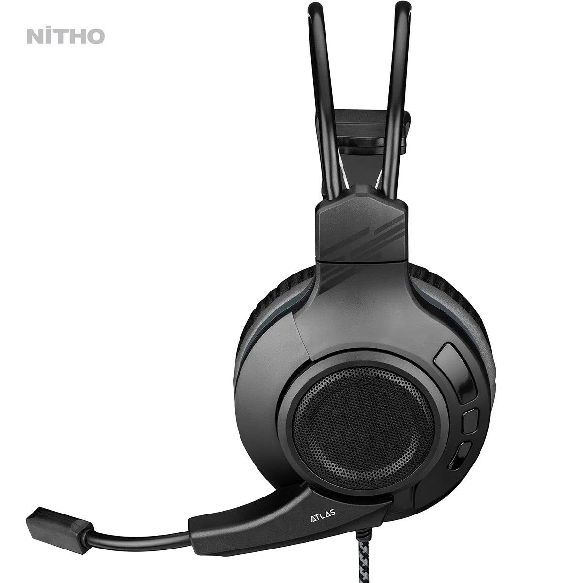 NITHO Atlas Auriculares Gaming Over-Ear – Controladores de 50 mm, Micrófono Flexible, Sonido Estéreo – Incluye Cable en Y – Jack 3.5 mm – PC/PS4/PS5/Xbox/Móvil – Negro