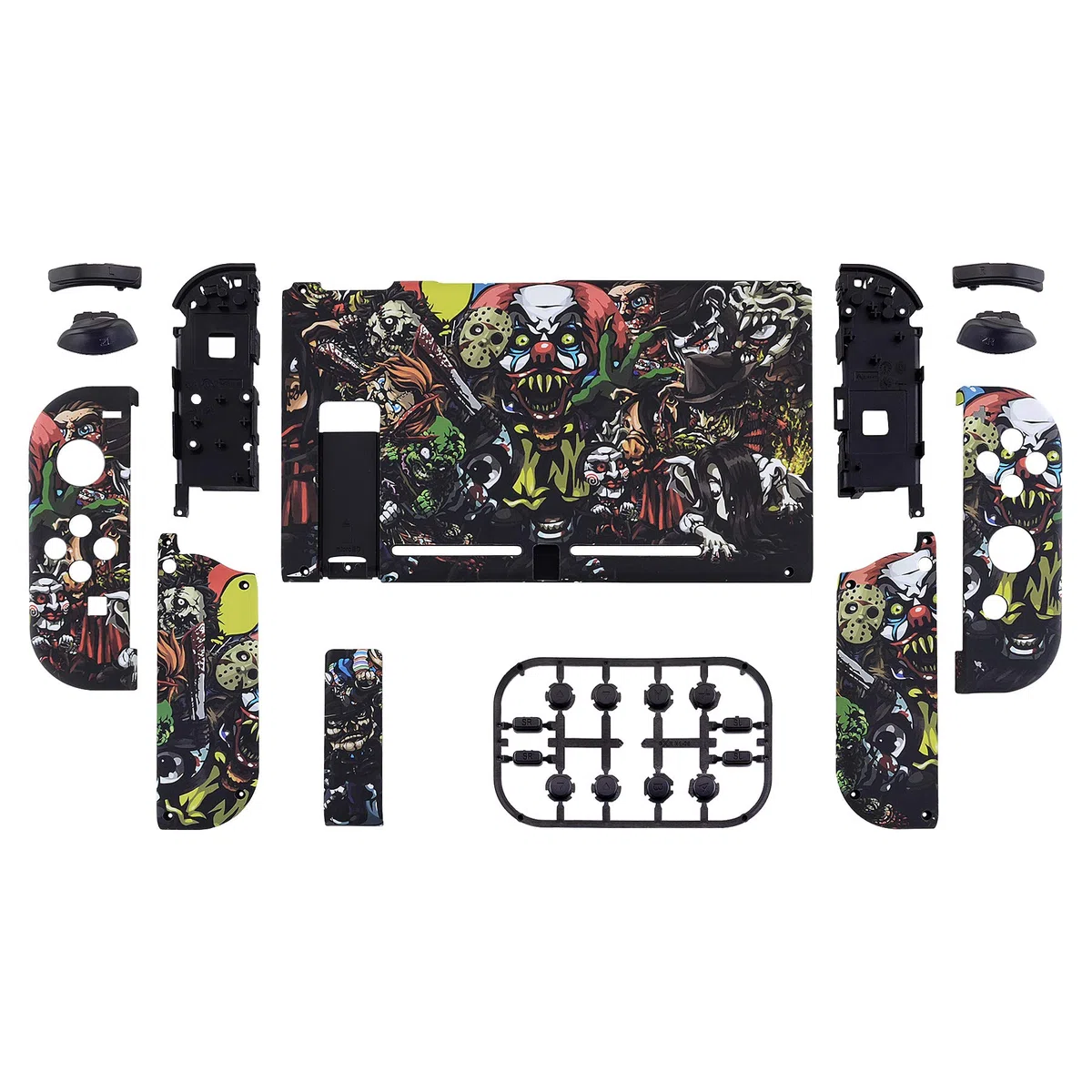 eXtremeRate Carcasa con Botones para Nintendo Switch - Funda Protectora de Reemplazo para Joycons y Consola, Shell Placa con Teclas para Nintendo Switch Accesorios (Fiesta de Miedo)