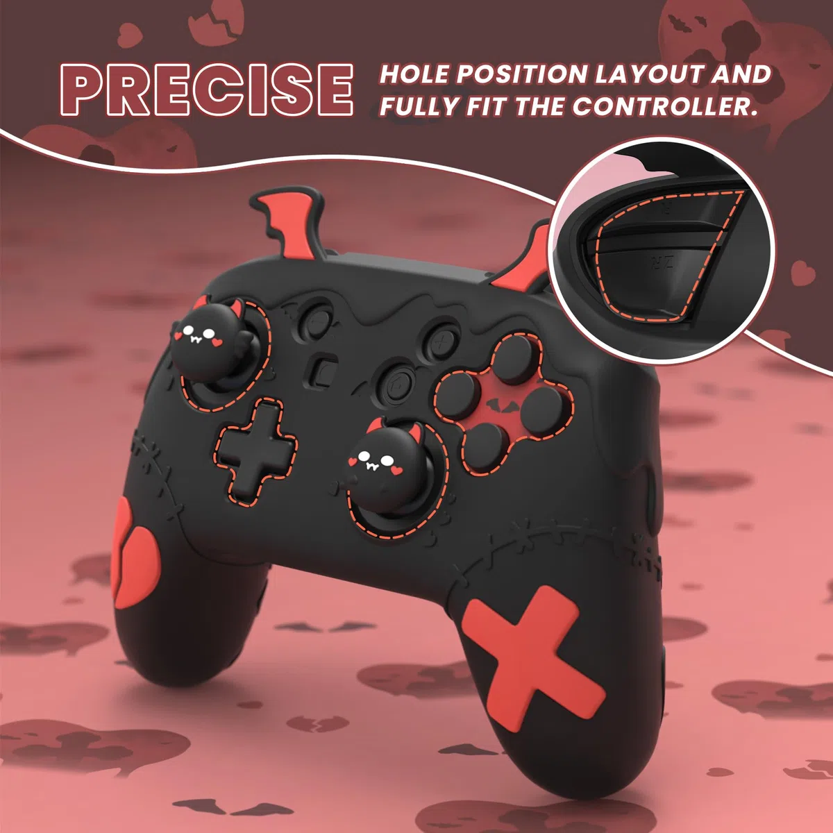 PlayVital Funda de Silicona para Nintendo Switch Pro Mando - Carcasa Protectora con 4 Agarres para el Pulgar y 2 Pegatinas, Antideslizante y Antirayaduras, Diseño Gótico (Negro)
