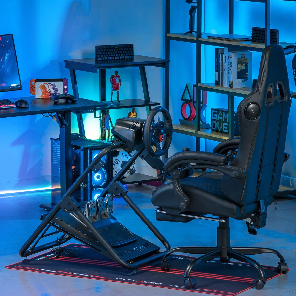 GTPLAYER Soporte Volante Plegable Simulador de Conducci Cockpit Simracing Volante G29 G25 G27 G920,Pedal y soporte ajustables