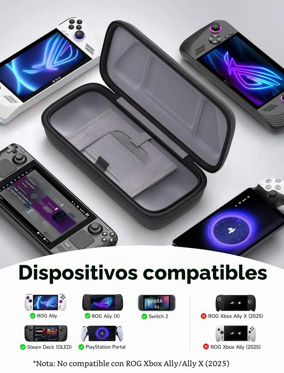 JSAUX Funda para Steam Deck/ROG Ally, Funda Rígida Protectora con Cargador Integrado y Estación de Acoplamiento, Bolsa de Viaje Portátil para Steam Deck OLED/ROG Ally X - BG0106X
