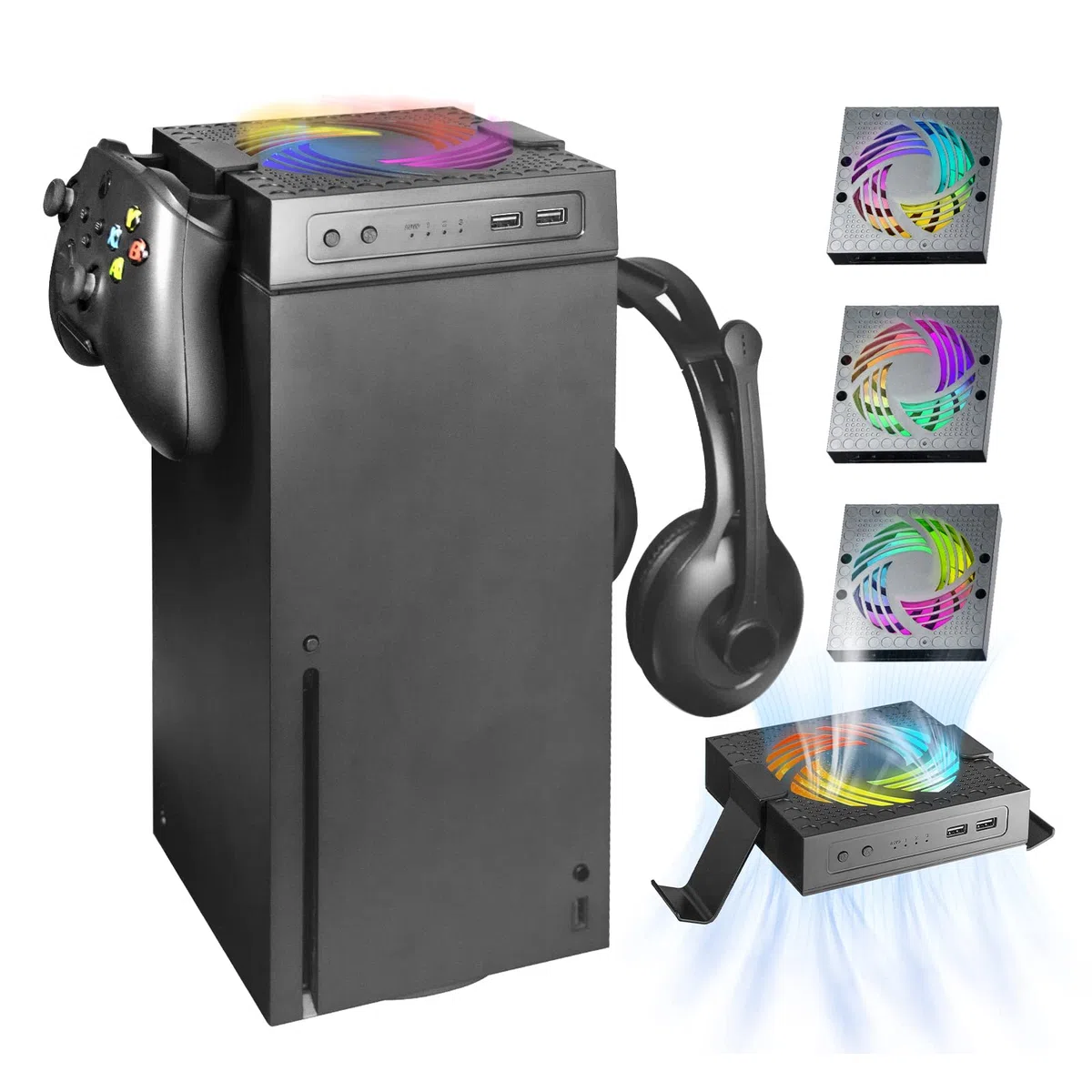 Ventilador para Xbox Series X Cooling fan con luz LED Sistema de refrigeración por Soporte ventilador superior con filtro de polvo de bajo ruido, 3 velocidades 1500/1750/2000RPM