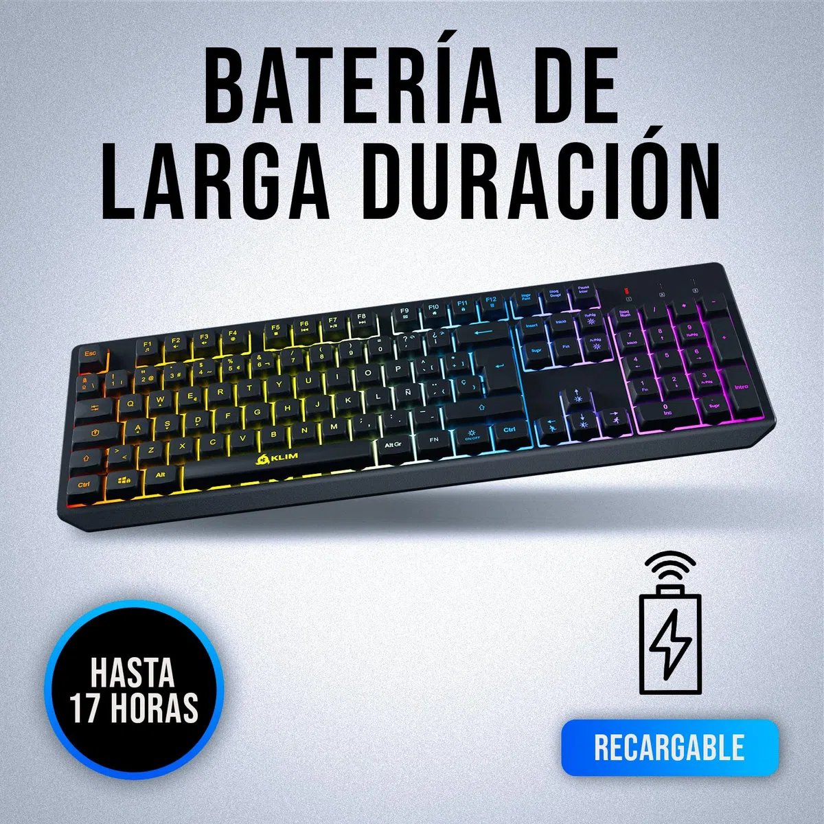 KLIM Chroma Wireless - Teclado inalámbrico Gaming - Nuevo - Teclado Gaming Ligero, Duradero, resiste al Agua, ergonómico, silencioso - Teclado Gamer PC PS4 PS5 Xbox One Mac - Negro
