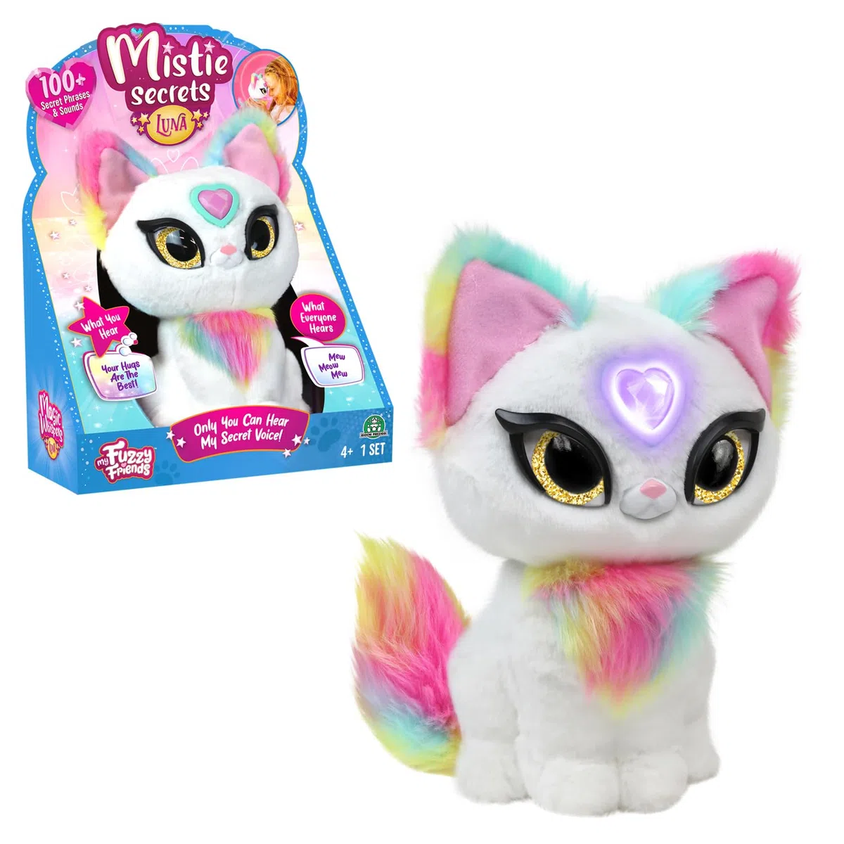 Mistie Secrets, Peluche Interactivo con Funciones electrónicas, Habla en francés, Solo tú Puedes Escuchar Sus Secretos, Corazón mágico, Modelo Luna, para niños Desde 4 años, MY0000