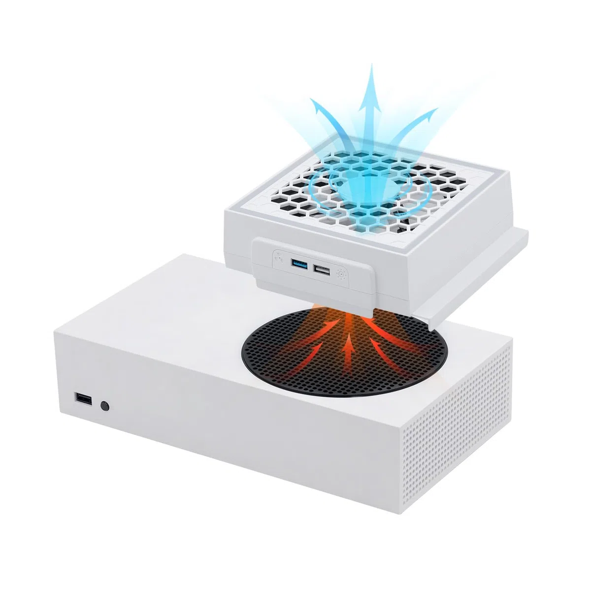 Mcbazel Ventilador de Refrigeración para Xbox Series S, RGB LED, 3 Velocidades Ajustables, Bajo nivel de Ruido, Enfriador Externo con Puertos USB adicionales solo para Consola Xbox Series S