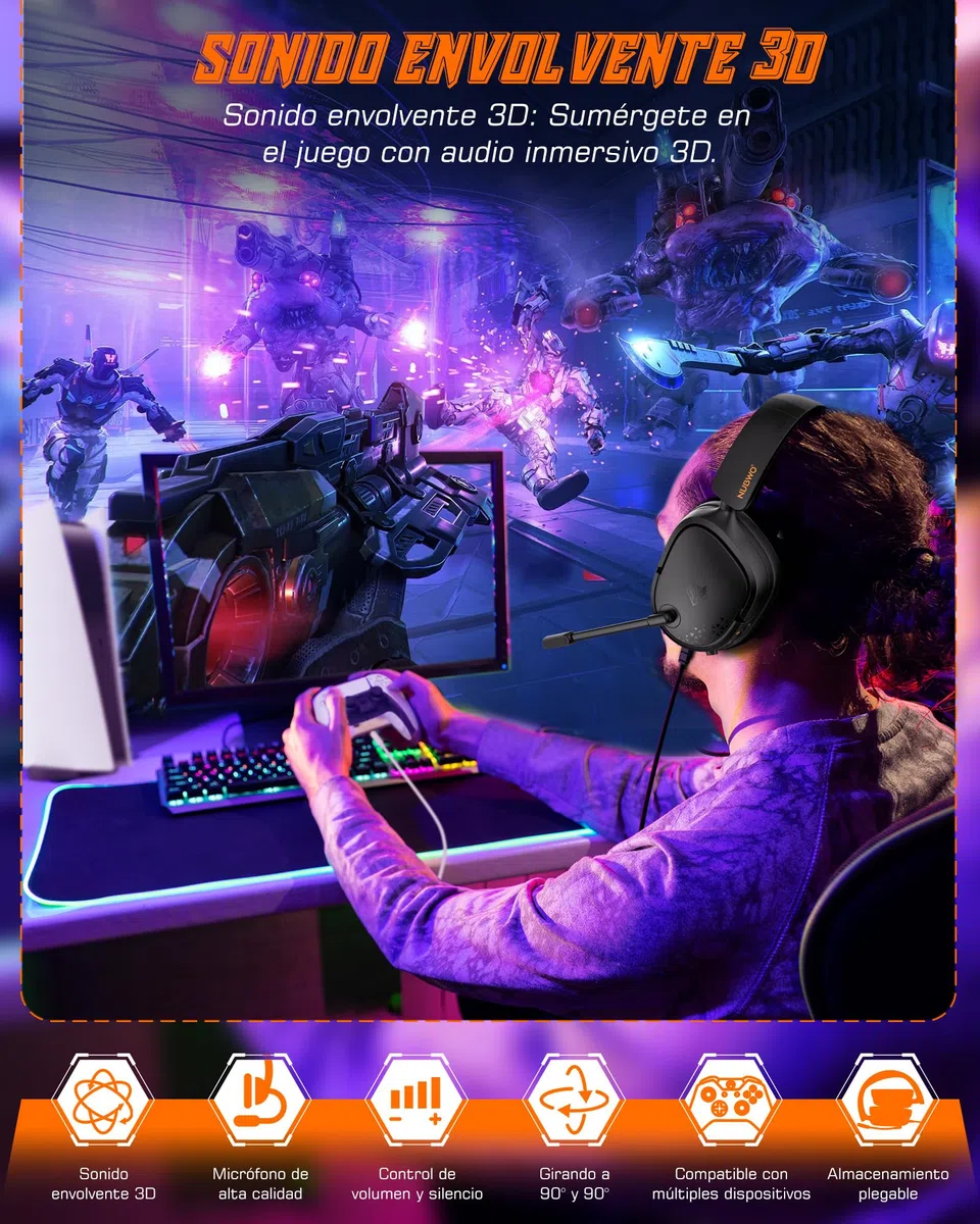 NUBWO Auriculares PS5 para PS4, PS5, PC, NS, Xboxone, Auriculares con Micrófono, Auriculares Gaming con Micrófono, Auriculares con Cancelación de Ruido con Clavija de