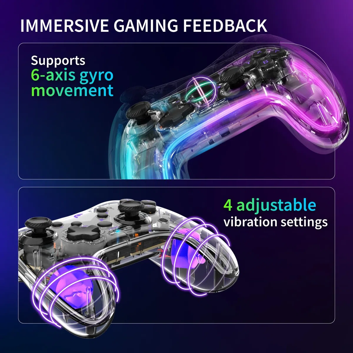 Fosmon Controlador Inalámbrico, Controlador Gaming con Luces RGB para Switch/Lite/OLED y Android/iOS/PC/Steam/Apple Arcade MFi Games, Controlador Switch Pro con Función Turbo y Vibración