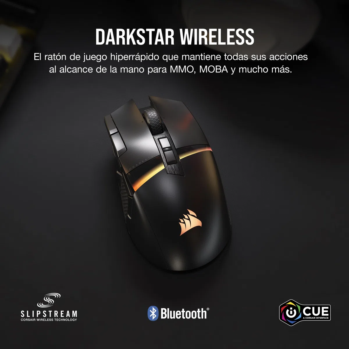 Corsair DARKSTAR Ratón Inalámbrico RGB para Juegos MMO - 26.000 PPP - 15 Botones Programables - Batería hasta 80 Horas - Compatible con iCUE - PC, PS5, PS4, Xbox - Negro