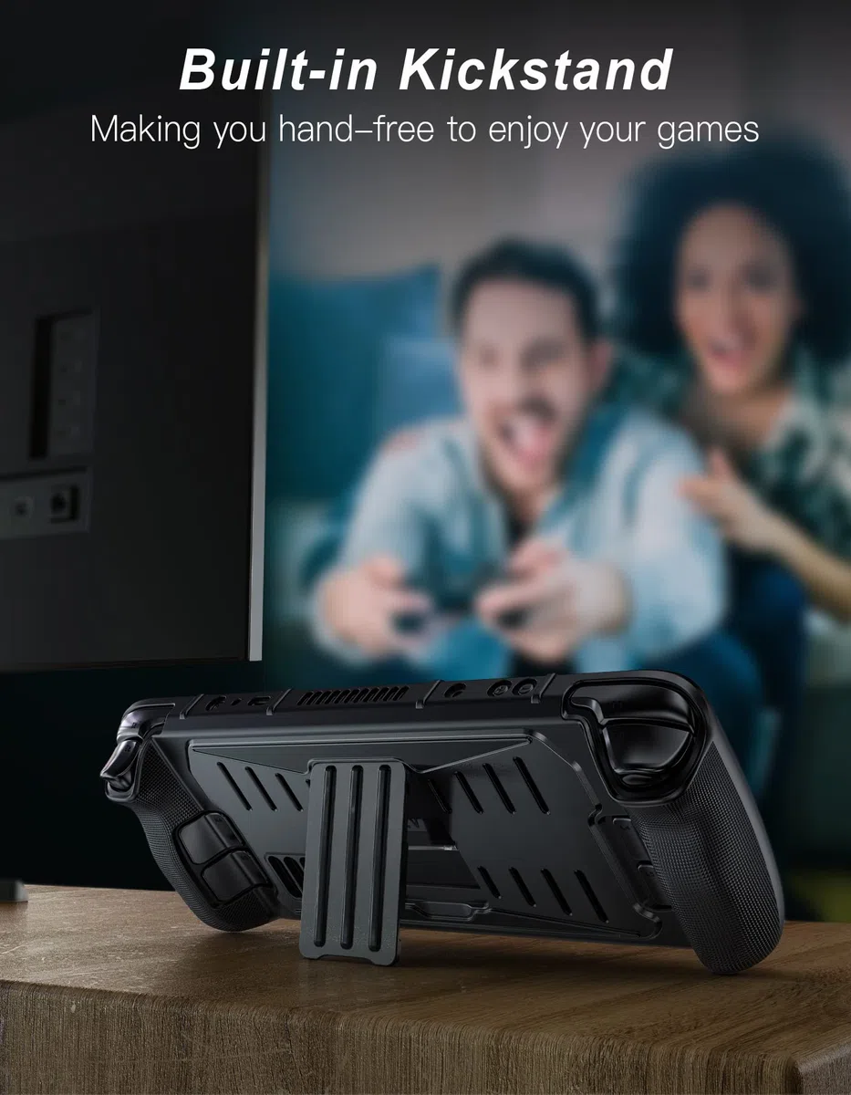 Benazcap Funda para Steam Deck OLED 2023/Steam Deck 2021, Funda Dura Resistente a los Impactos con Soporte Incorporado, Compatible con la Consola Valve Steam Deck, Negra