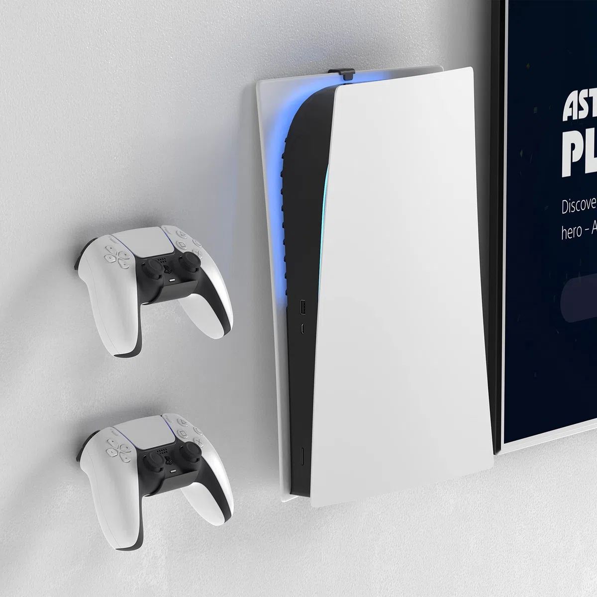 HumanCentric Soporte de Pared Compatible con PS5 Fat Original con 2 Soportes para mandos, Soporte de Metal de Pared de PS5 Fat, para versión Disco y Digital, no Compatible con PS5 Slim