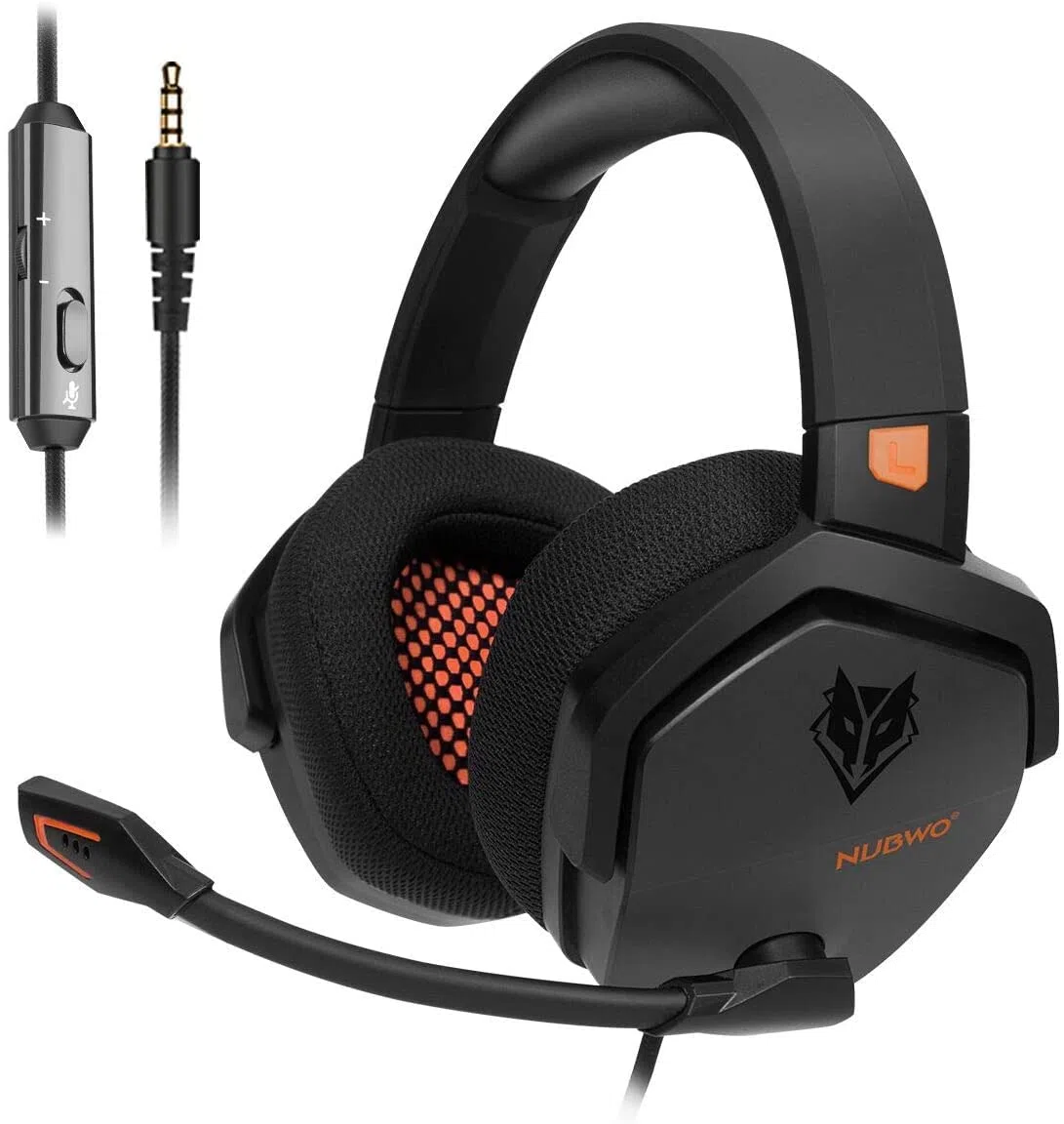 NUBWO N16 Auriculares con Cable - Micrófono con Cancelación de Ruido, Sonido Estéreo y Diseño Cómodo para PS5, PS4, XboxOne, NS, PC, Computadora Portátil y Mac - Naranja