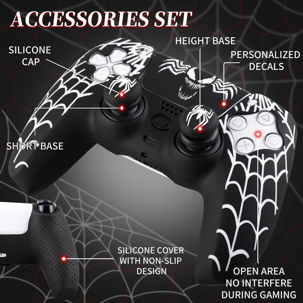 1 adhesivo de silicona y 2 empuñaduras extensoras para mando de PS5 Venom Web