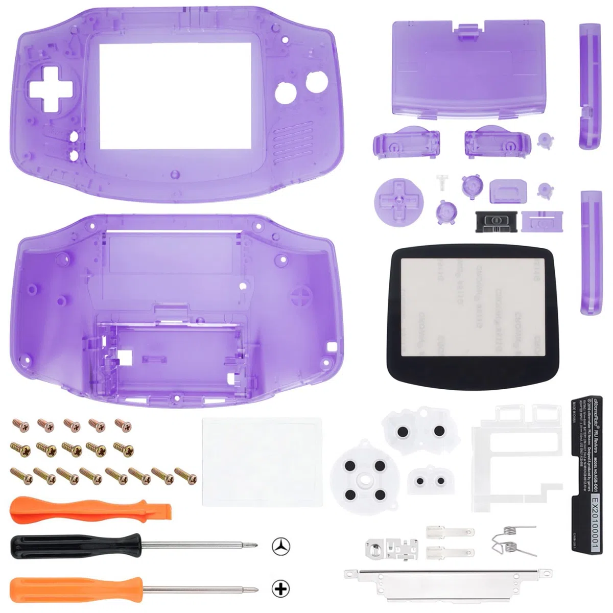 IPS Ready Upgraded eXtremeRate Carcasa Transparente para Gameboy Advance (GBA), Compatible con Todos IPS y LCD Estándar, Funda con Botones para Game Boy - Sin Consola ni Pantalla, Violeta
