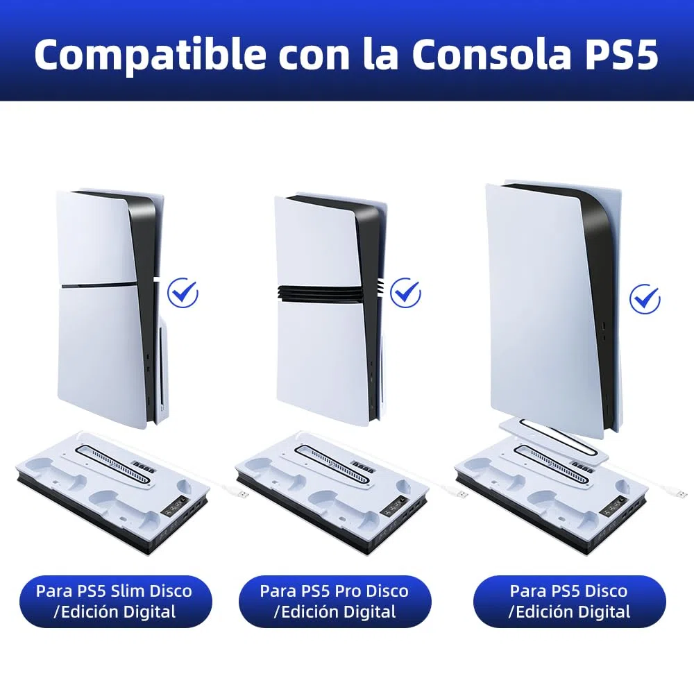 Wigearss PS5/PS5 Slim/PS5 Pro Soporte Vertical Ventiladores de Refrigeración y Estación de Carga de Dual Dontrolador, Soporte Multifuncional con Iluminación LED para Consola PS5/PS5 Slim/PS5 Pro