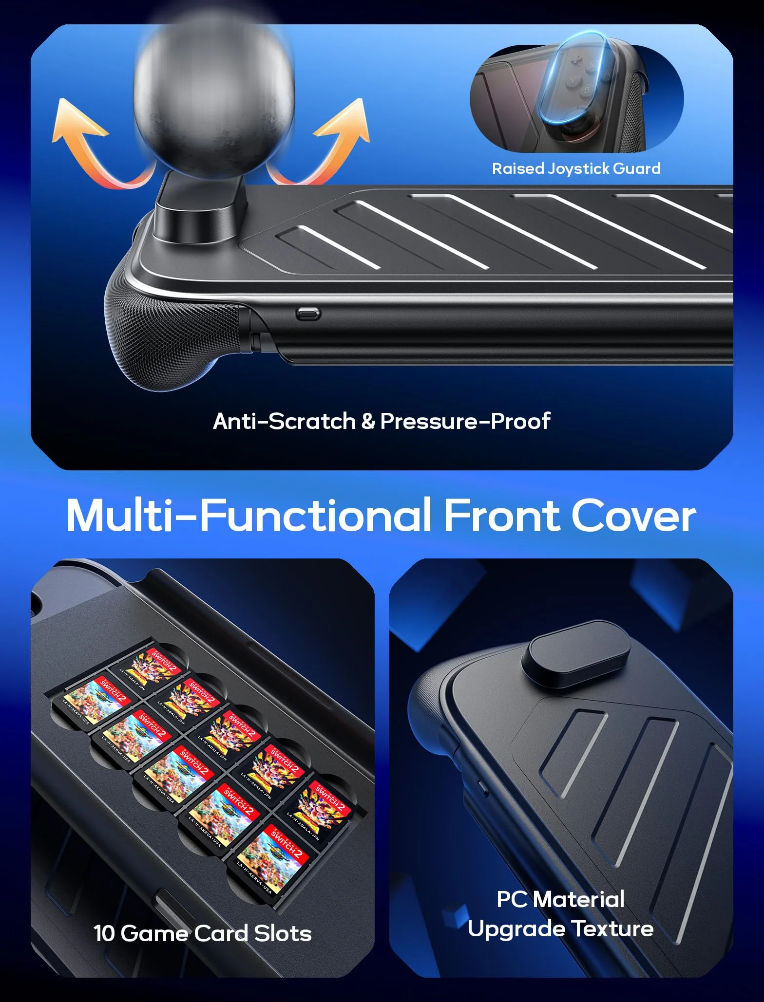 Funda Protectora Dividida JSAUX para Switch 2, Marco Central de TPU y Cubierta Frontal de PC, Agarre Ergonómico Antideslizante, Espacio para 10 Tarjetas de Juego, Compatible con el Soporte - PC0114