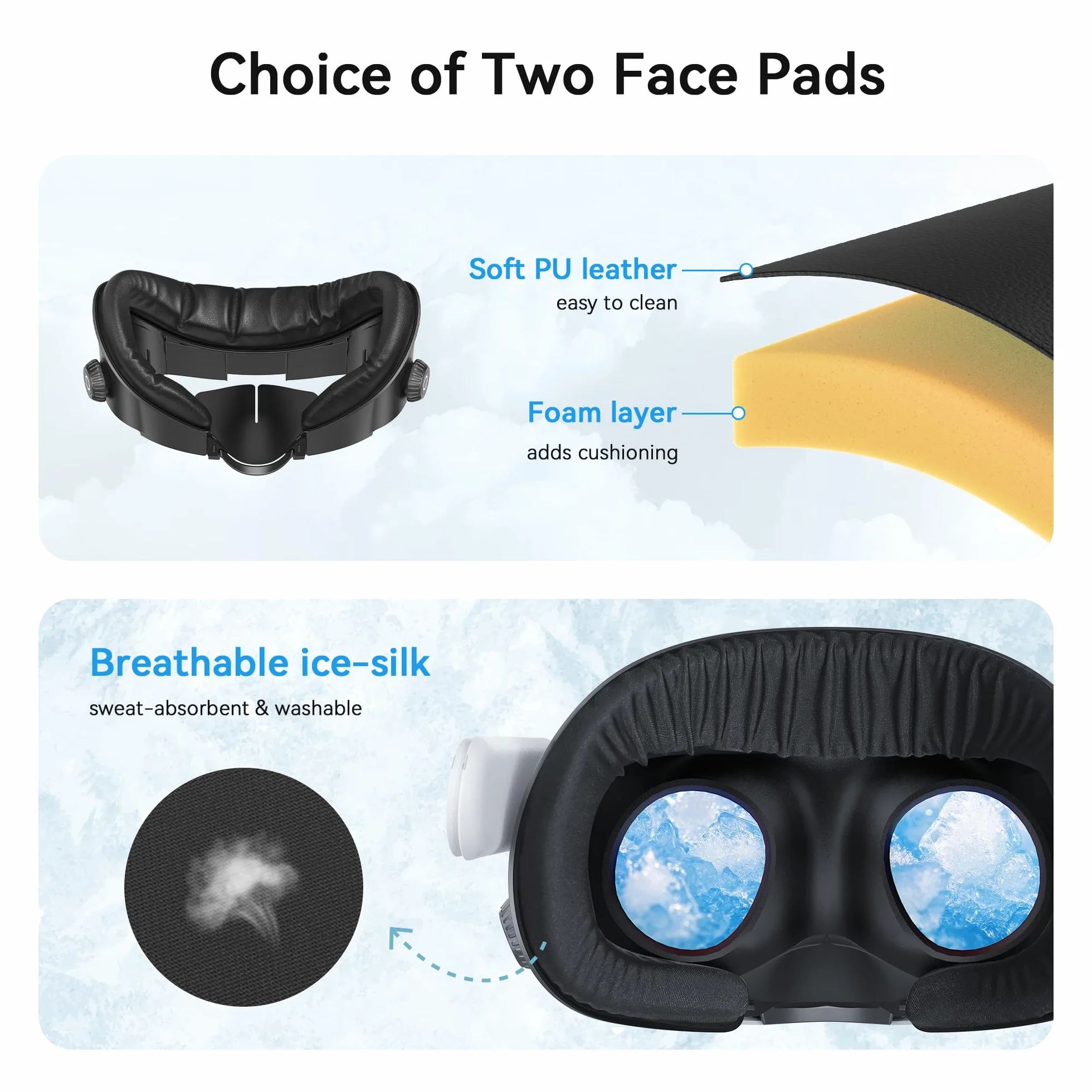 AMVR Upgraded Comfort Face Cover Pad Interfaz Facial Compatible con Q3 Accesorios, con Perilla Ajustable, con Cojín Facial de PU y Algodón de Seda de Hielo Transpirable