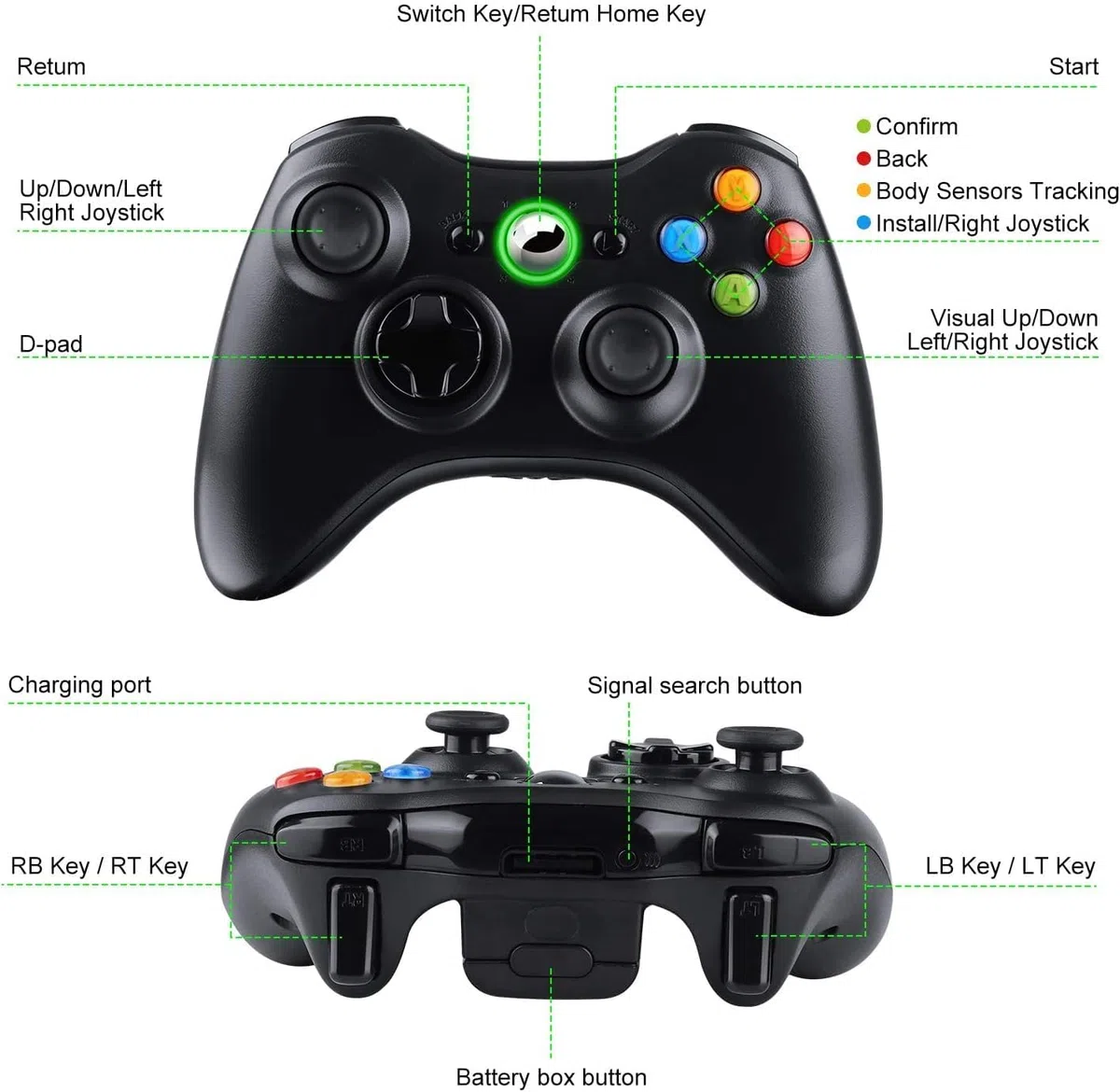 Dhaose - Mando inalámbrico de 2,4 GHz, gamepad mejorado con joystick para Xbox 360, Xbox Slim 360 y ordenadores con Windows 7, 8 y 10