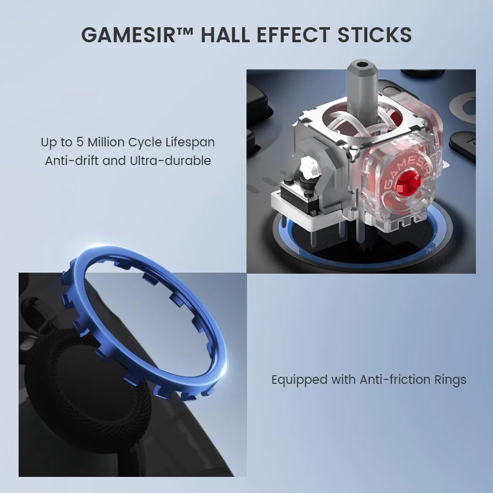 GameSir Super Nova Mando Inalámbrico con Base de Carga – Sticks Hall Effect, Gatillos Ajustables – Switch Gyro, PC, Móvil – Nightfall Blue
