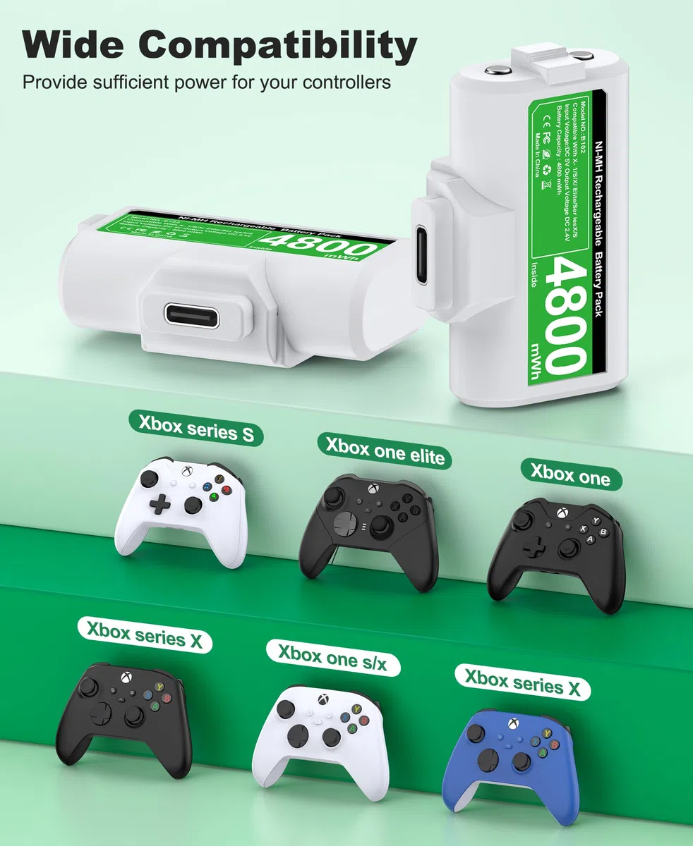 HASACOOL Batería para Controlador Xbox, 2 x 4800 mWh batería Recargable para Controlador Xbox Series X, batería con 4 Cubiertas de batería para Xbox Series X/S/Xbox One/Xbox One S/X/Elite Controller