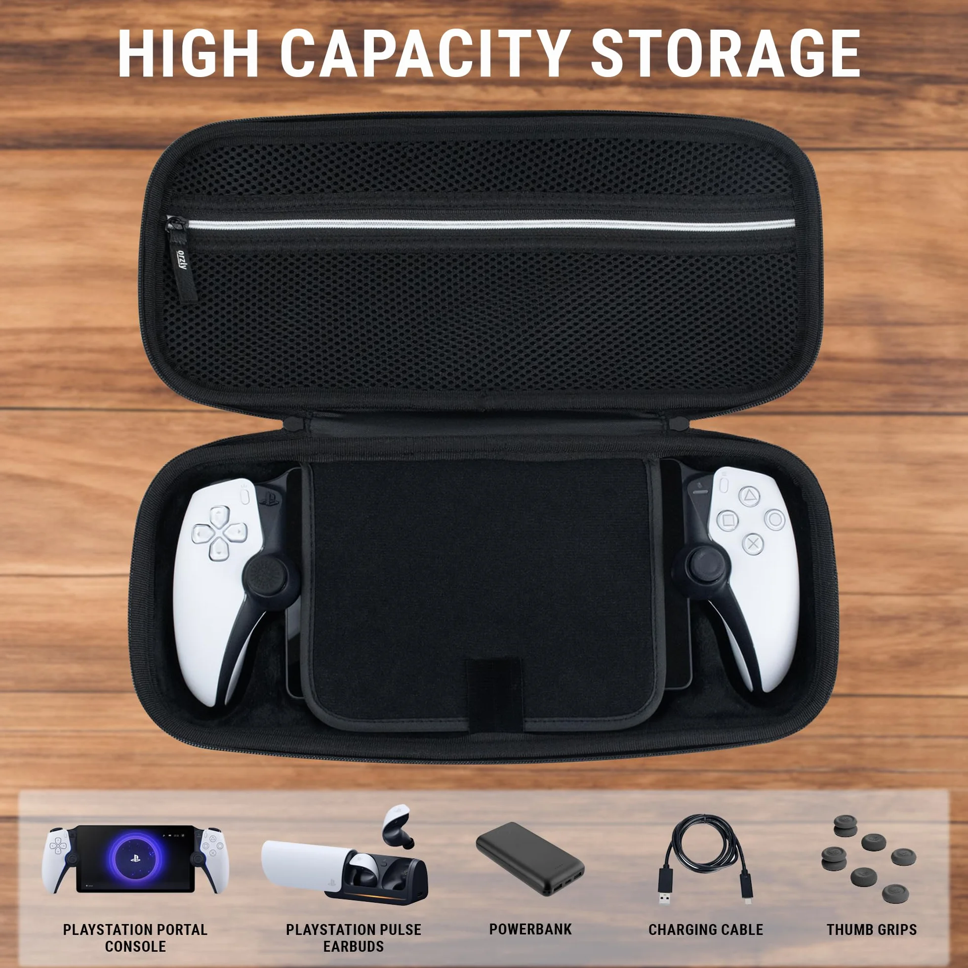 Orzly Estuche de Transporte para Reproductor Remoto PlayStation Portal, Accesorios para Consola PS5, protección para Viajes y Almacenamiento, Cargador de Auriculares Blanco/Negro - Edición de Regalo