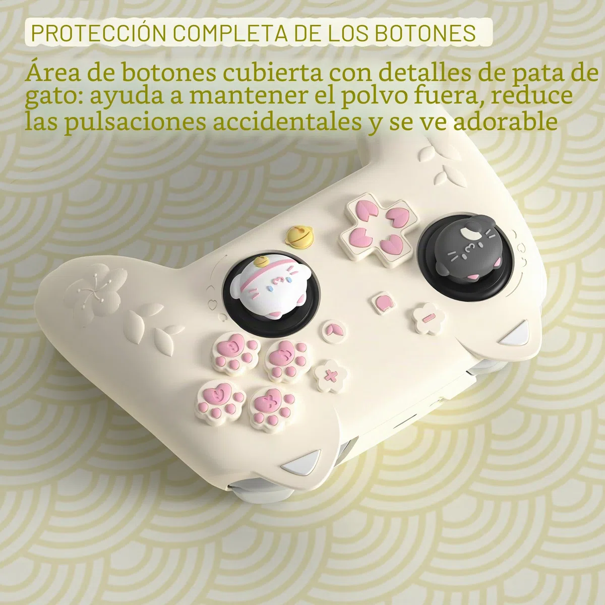 PlayVital Funda de Silicona para Nintendo Switch 2 Pro Mando - Carcasa Protectora Kawaii con Tapas de Botón Trasero & Grips para Joystick & Pegatina - Diseño Gatito Lindo (Amarillo Antiguo)