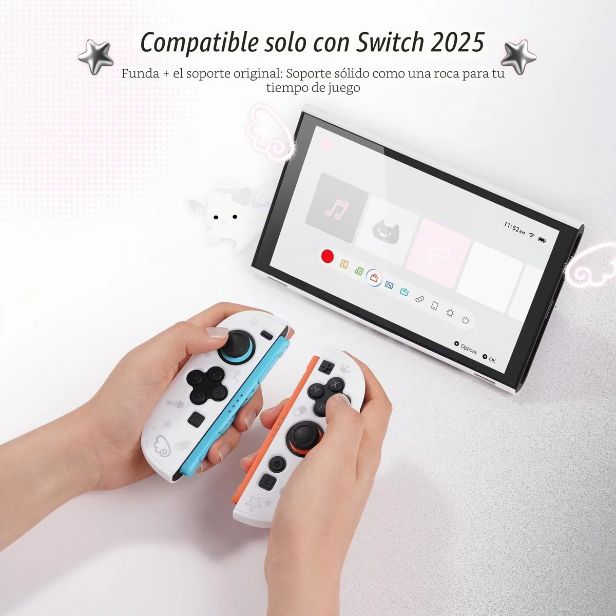 GeekShare Carcasa protectora compatible con Switch 2, funda acoplable de dibujos animados Kawaii compatible con Switch 2, diseño antiarañazos y de absorción de golpes, diseño de Star Kitty